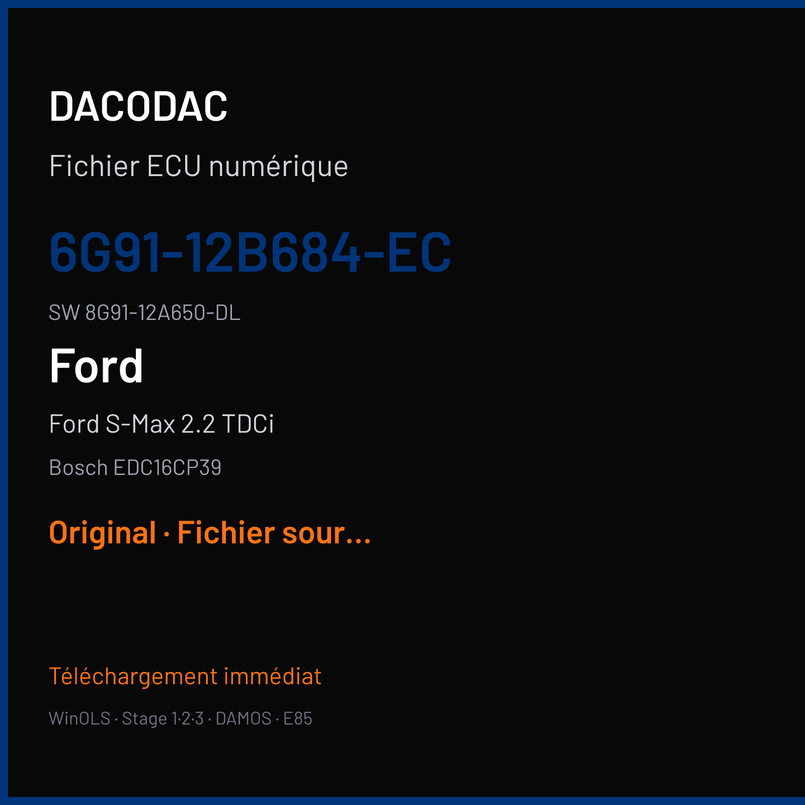Ford S-Max 2.2 TDCi 175 ch (2009) — Bosch EDC16CP39 — 6G91-12B684-EC · 8G91-12A650-DL · 6G91-14C558-AC 501051 — Original