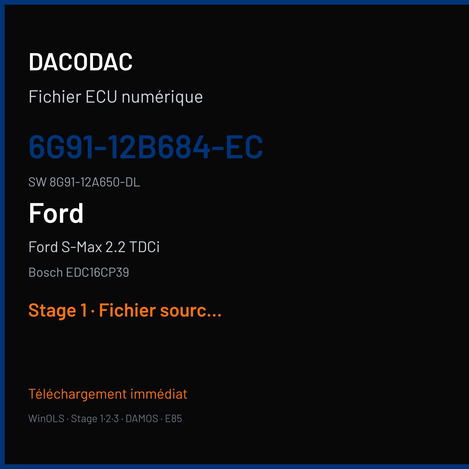 Ford S-Max 2.2 TDCi 175 ch (2009) — Bosch EDC16CP39 — 6G91-12B684-EC · 8G91-12A650-DL · 6G91-14C558-AC 501051 — Stage 1