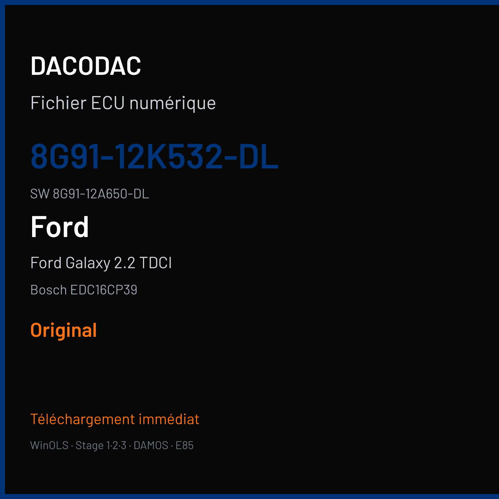 Ford Galaxy 2.2 TDCI 175 ch (2010) — Bosch EDC16CP39 — 8G91-12K532-DL · 8G91-12A650-DL · 501051 — Original