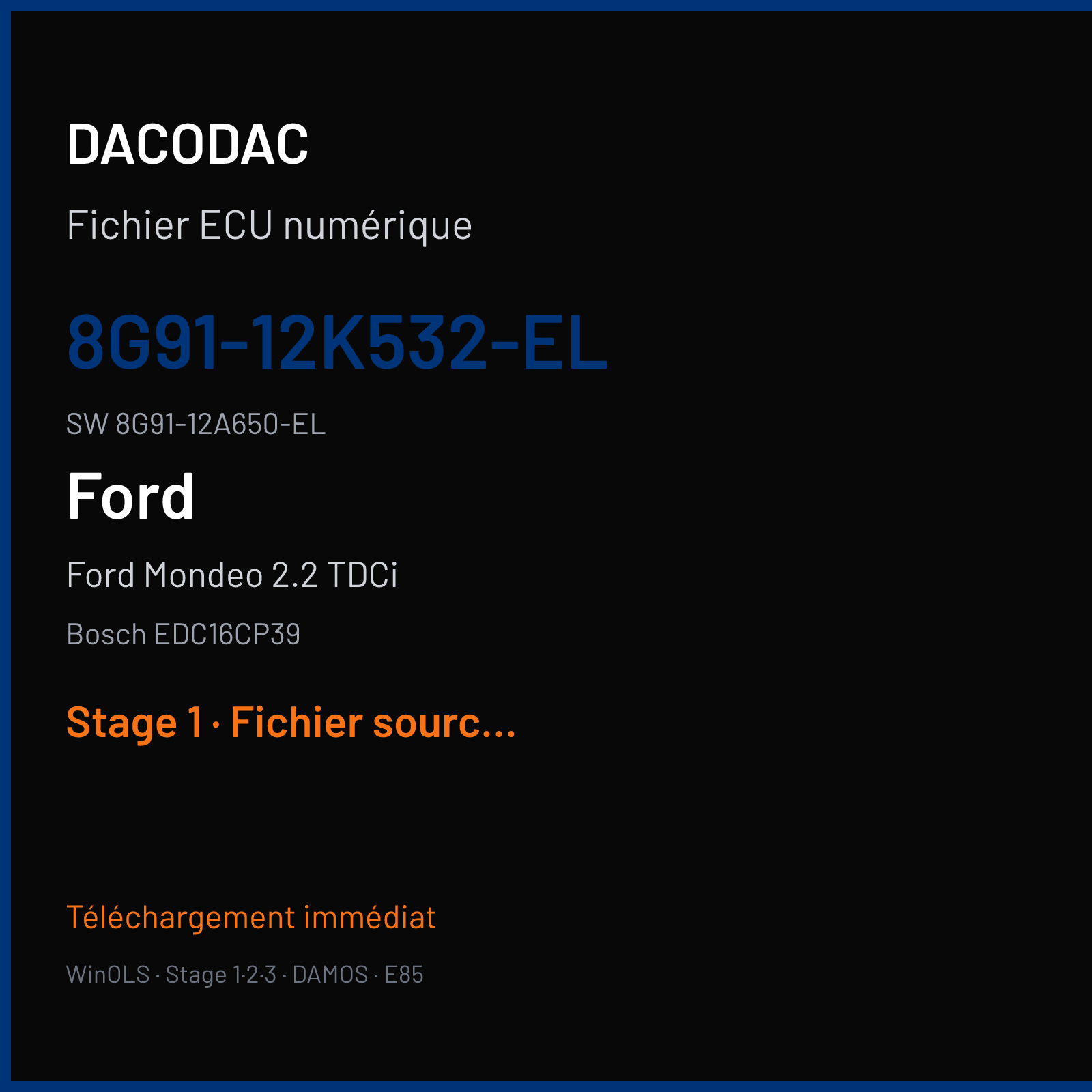Ford Mondeo 2.2 TDCi 175 ch (2009) — Bosch EDC16CP39 — 8G91-12K532-EL · 8G91-12A650-EL · 376616 — Stage 1