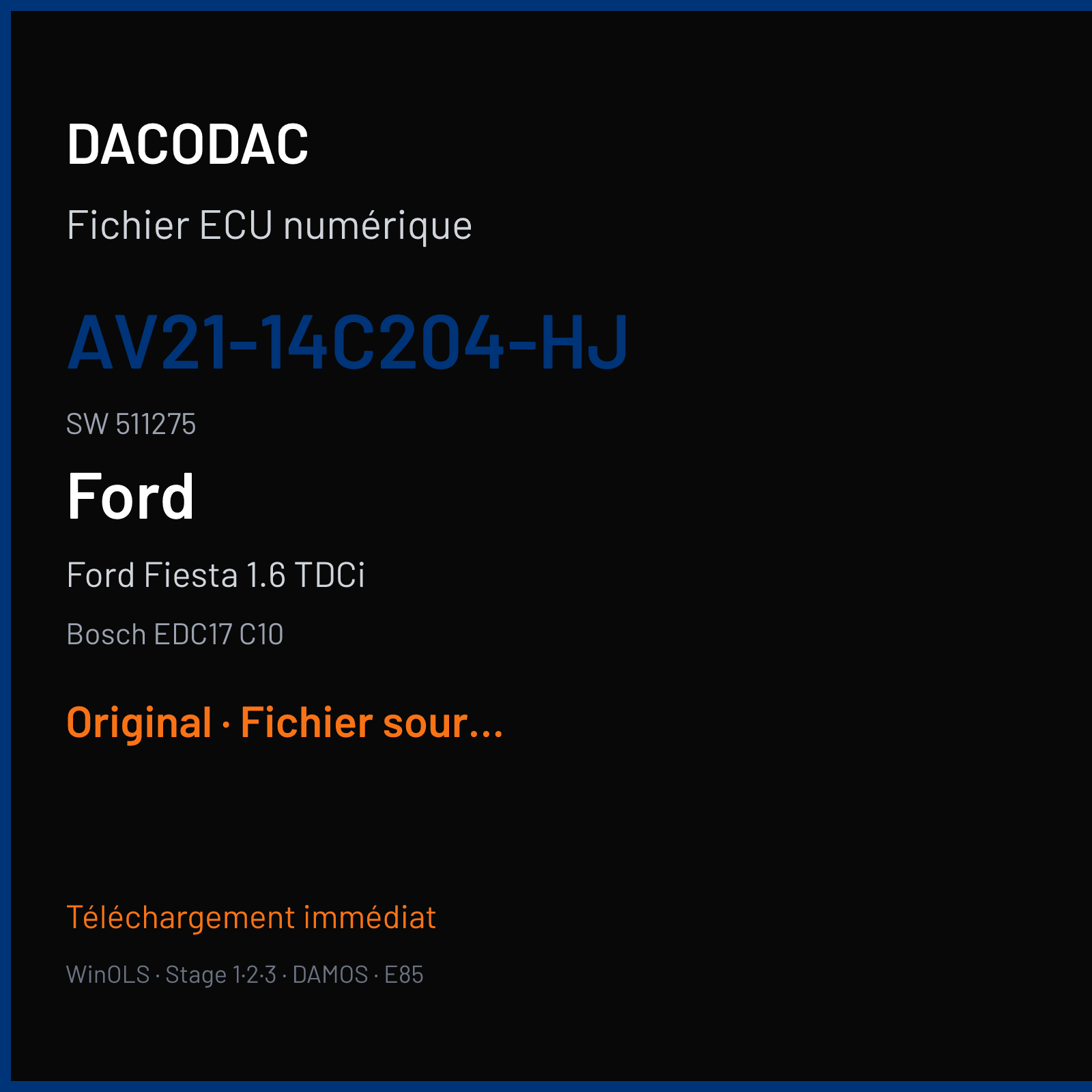 Ford Fiesta 1.6 TDCi (2010) — Bosch EDC17 C10 — AV21-14C204-HJ · 511275 — Original