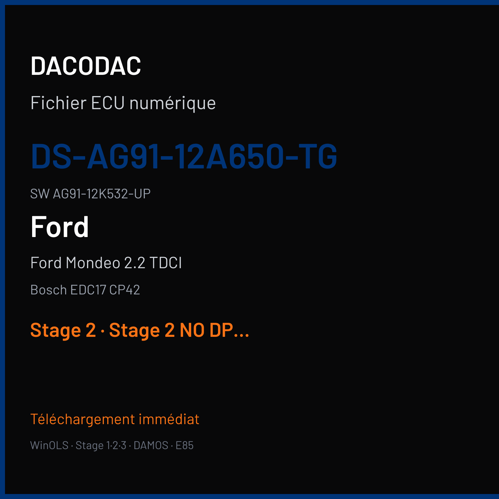Ford Mondeo 2.2 TDCI 200 ch (2011) — Bosch EDC17 CP42 — DS-AG91-12A650-TG · AG91-12K532-UP · 530711 — Stage 2