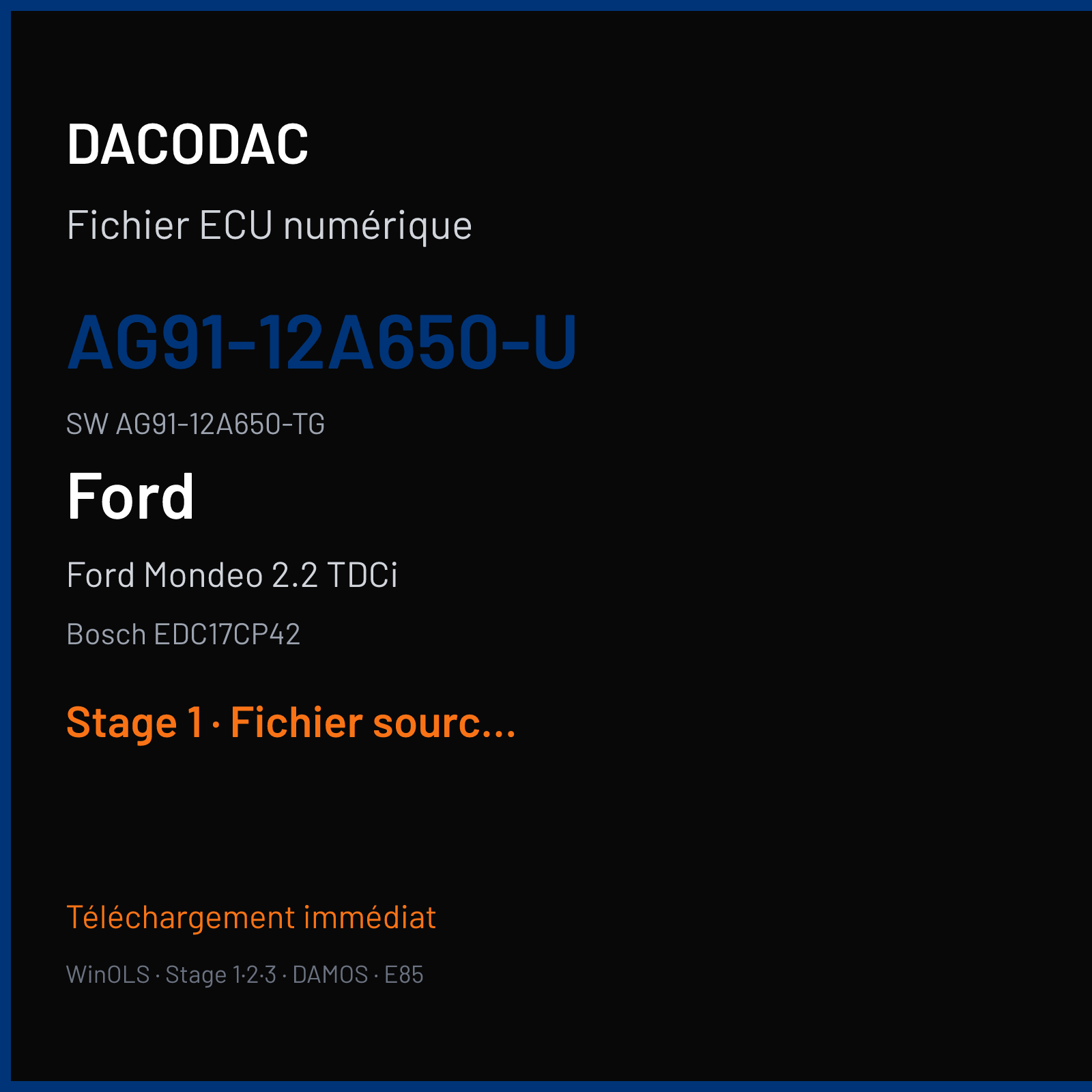 Ford Mondeo 2.2 TDCi 200 ch (2012) — Bosch EDC17CP42 — AG91-12A650-U · AG91-12A650-TG · 530726 — Stage 1