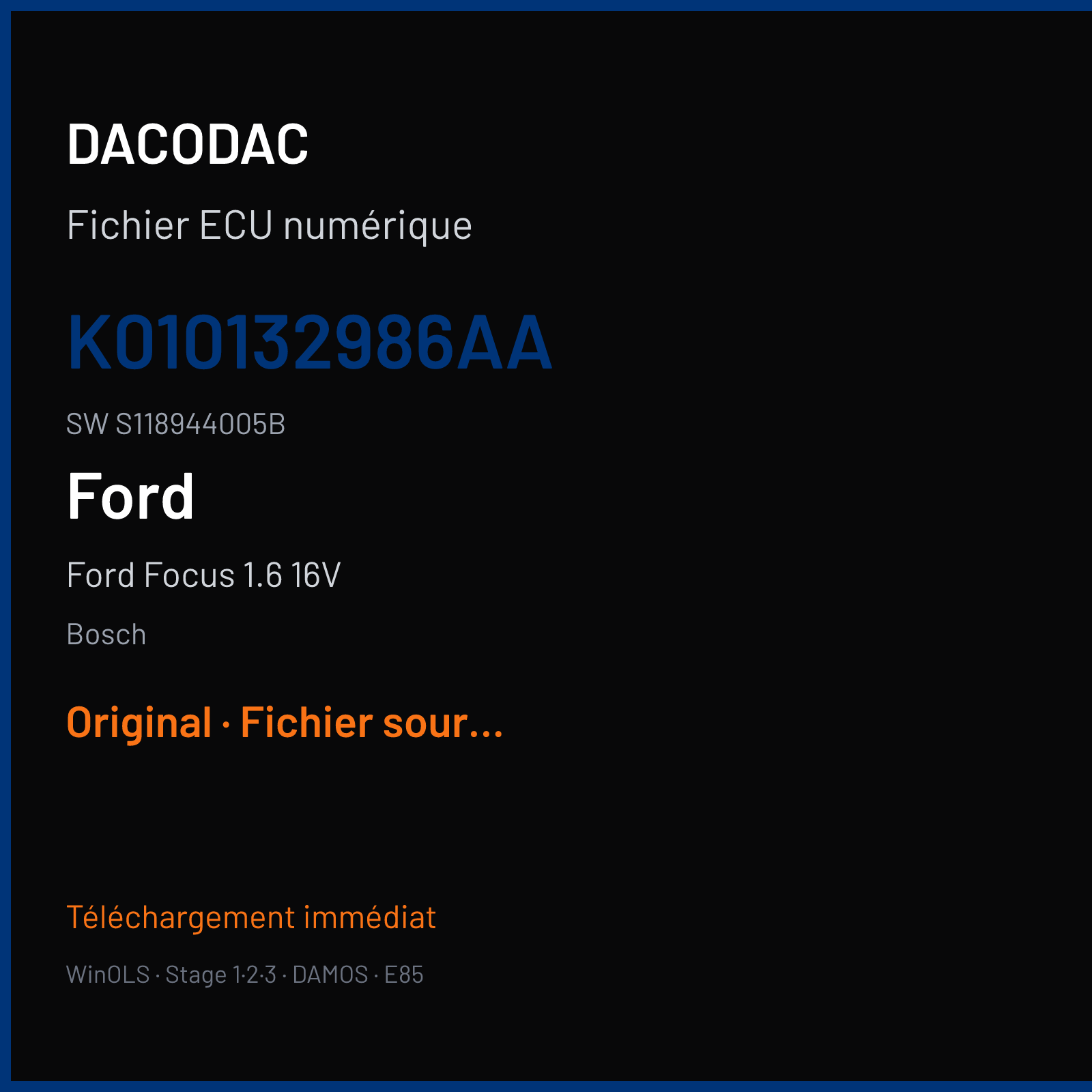 Ford Focus 1.6 16V (2009) — Bosch — K010132986AA · S118944005B — Original
