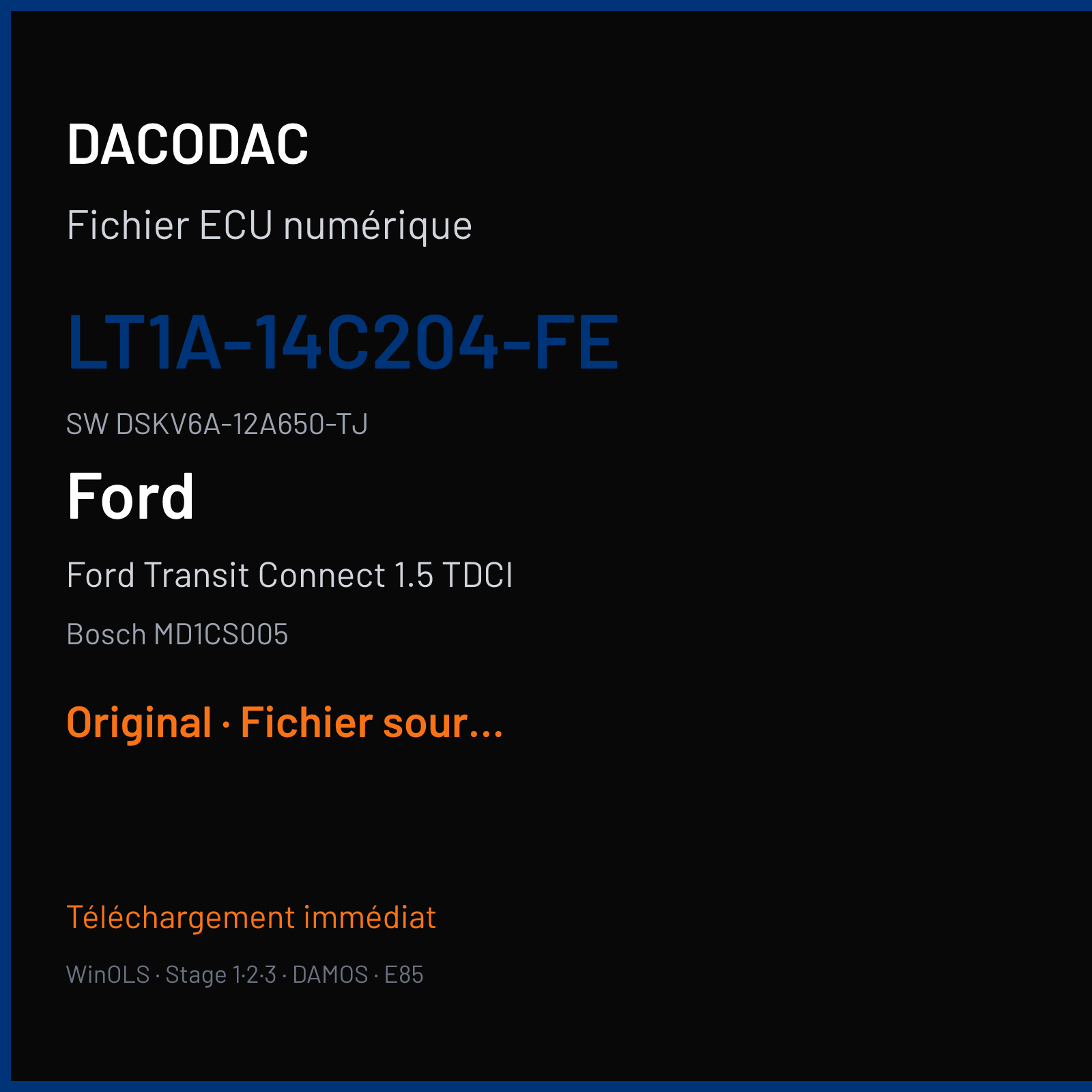 Ford Transit Connect 1.5 TDCI 100 ch (2021) — Bosch MD1CS005 — LT1A-14C204-FE · DSKV6A-12A650-TJ · 071912 — Original