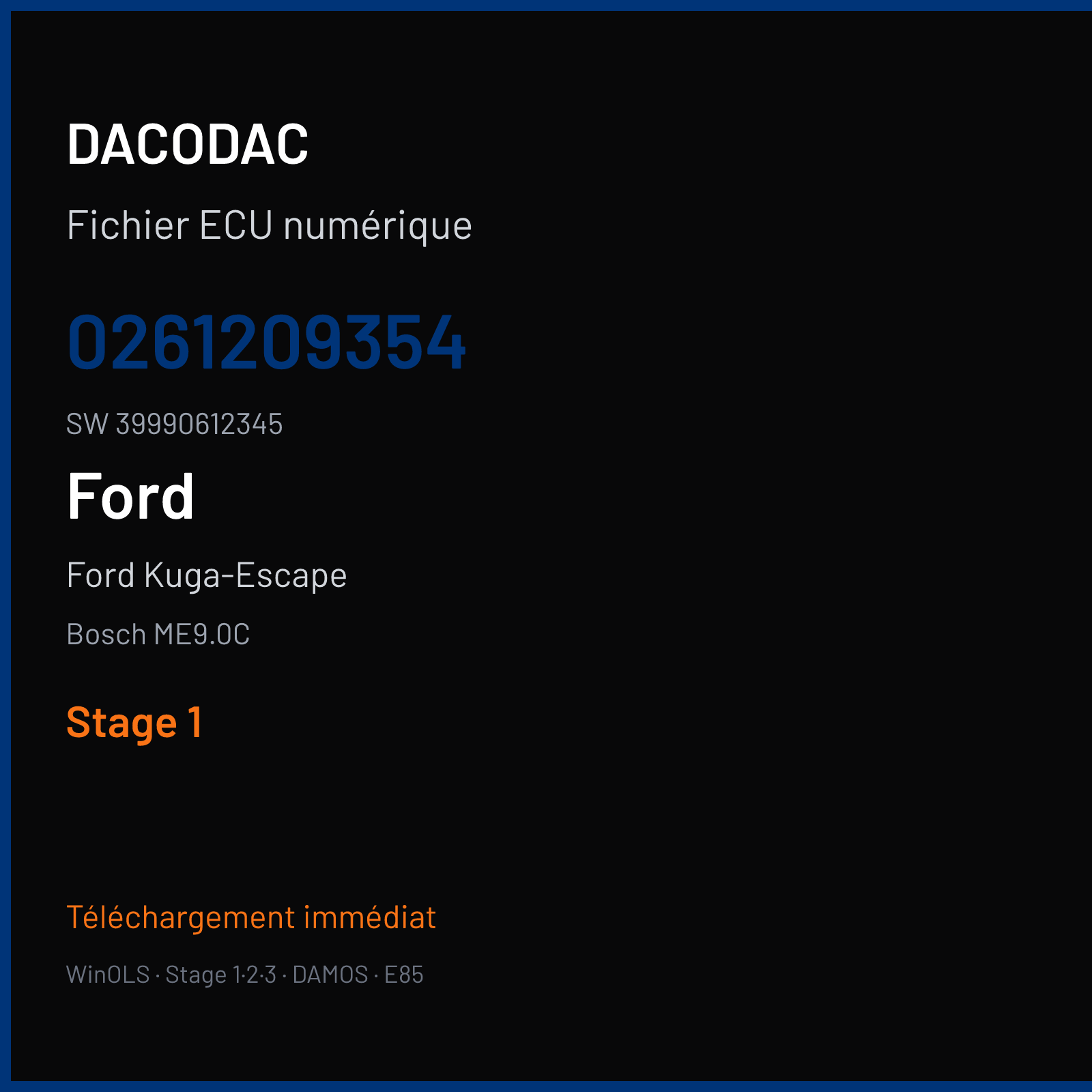 Ford Kuga-Escape 200 ch (2008) — Bosch ME9.0C — 0261209354 · 39990612345 · S32279 — Stage 1