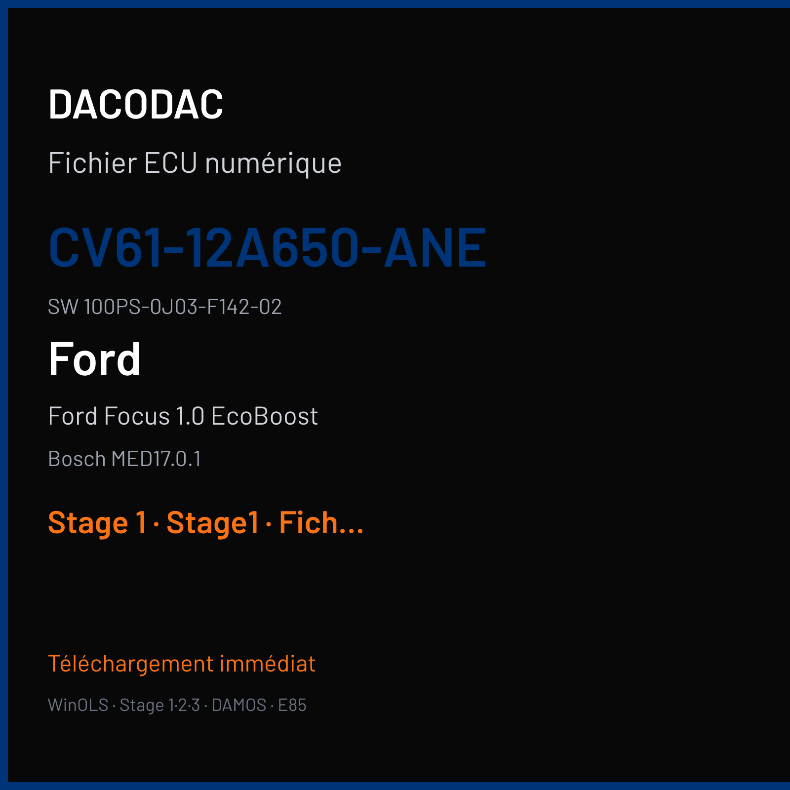 Ford Focus 1.0 EcoBoost (2013) — Bosch MED17.0.1 — CV61-12A650-ANE · 100PS-0J03-F142-02 — Stage 1