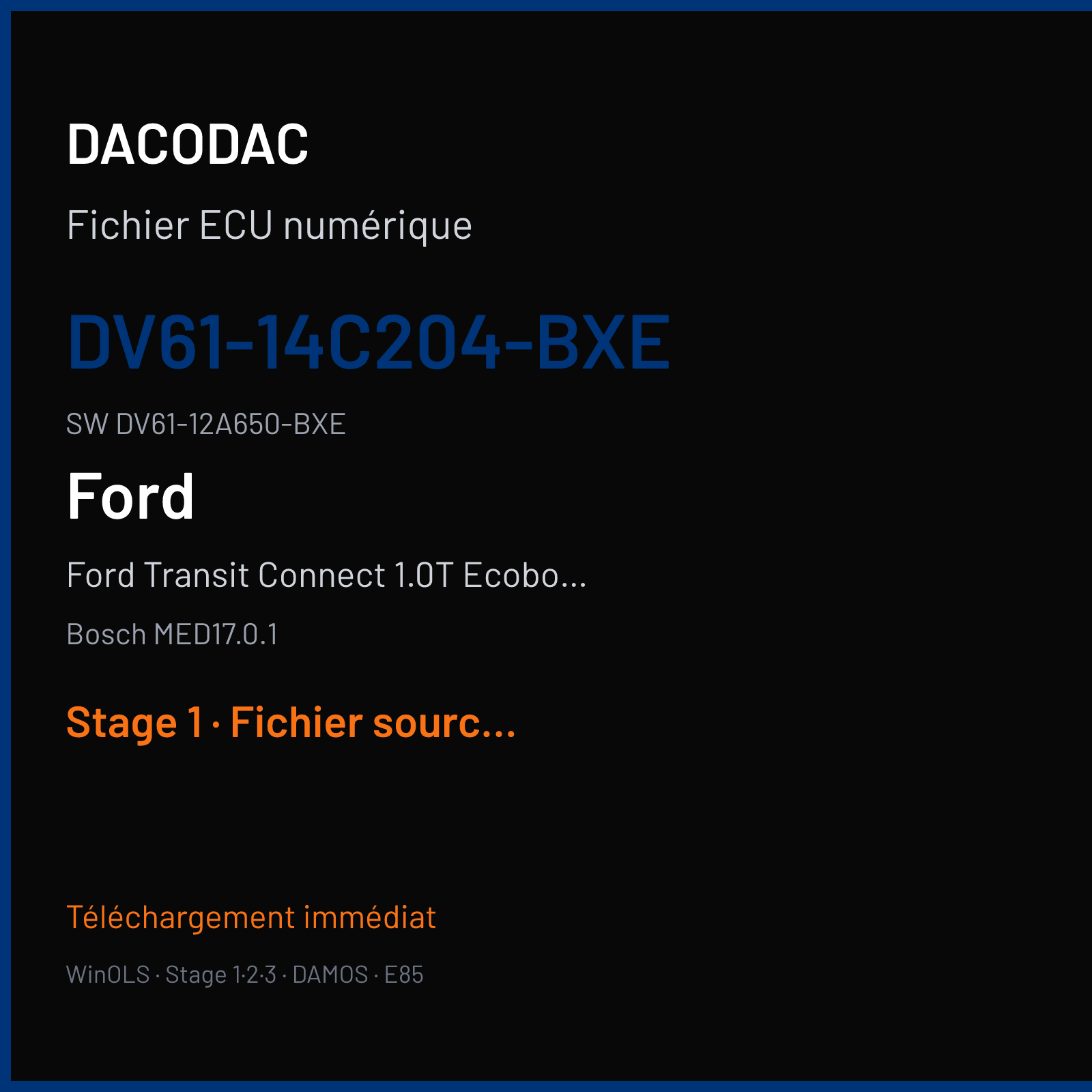 Ford Transit Connect 1.0T Ecoboost 100 ch (2014) — Bosch MED17.0.1 — DV61-14C204-BXE · DV61-12A650-BXE · 038968 — Stage 1