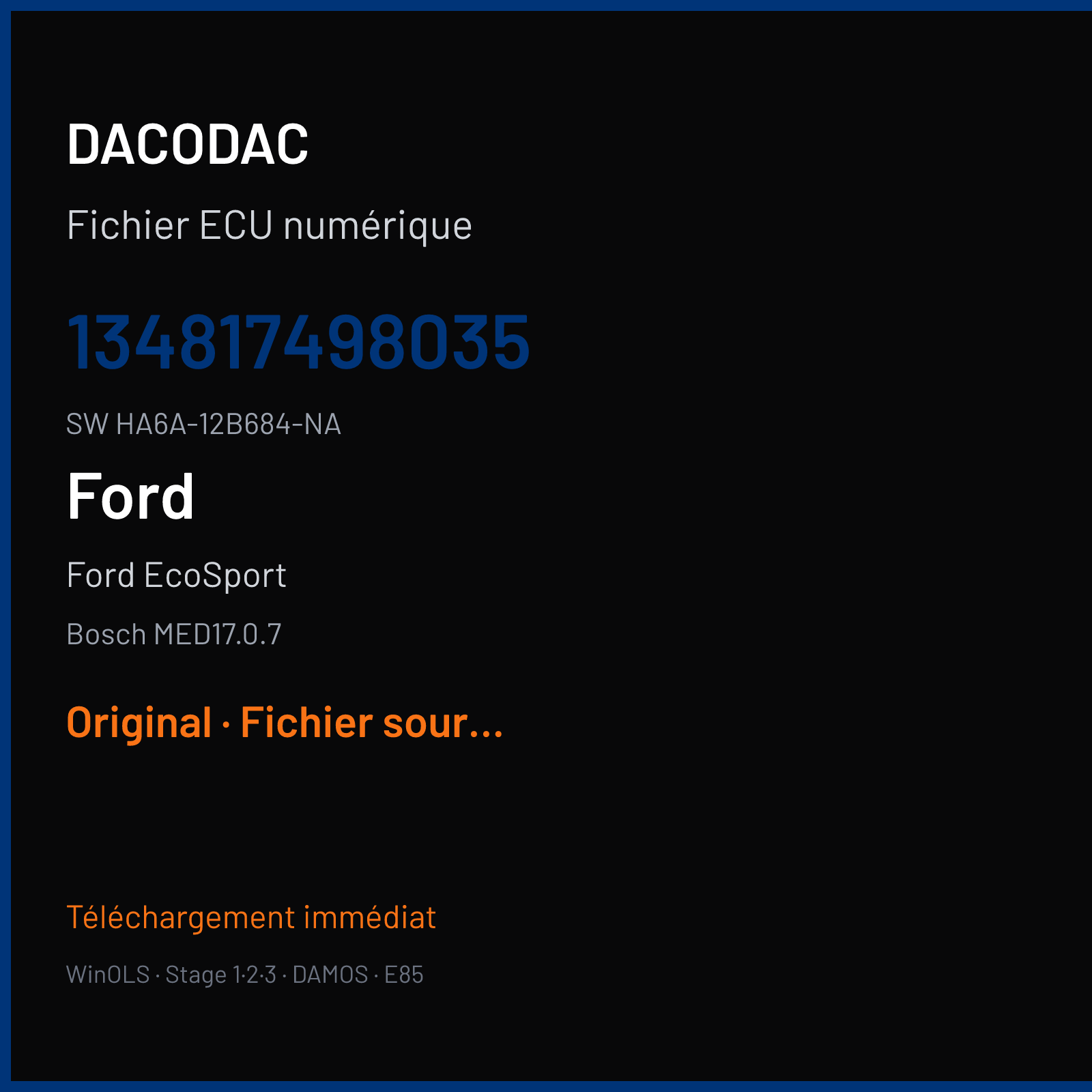 Ford EcoSport — Bosch MED17.0.7 — 134817498035 · HA6A-12B684-NA · JN15-12A650-ABD — Original