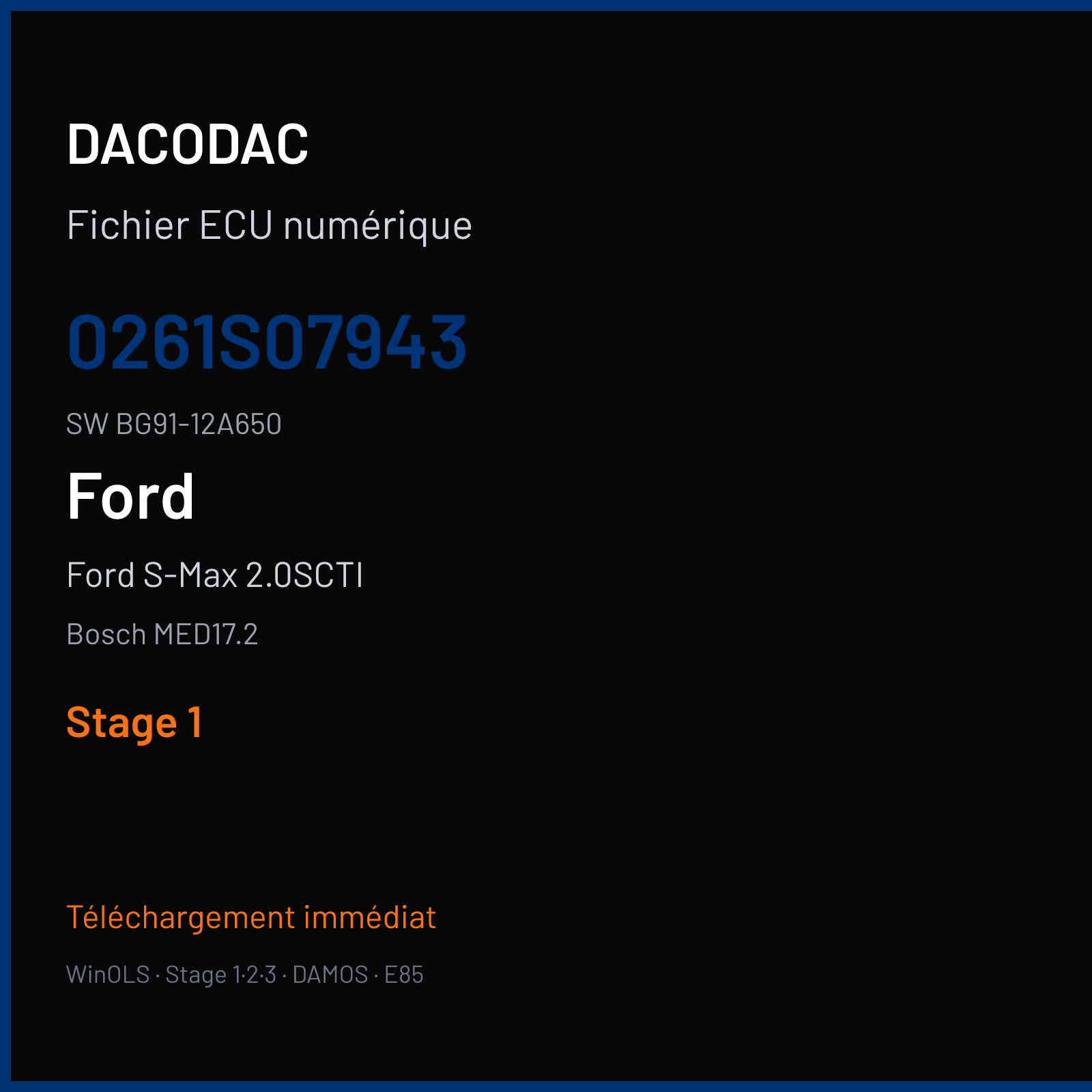 Ford S-Max 2.0SCTI 240 ch (2012) — Bosch MED17.2 — 0261S07943 · BG91-12A650 · 522181 — Stage 1