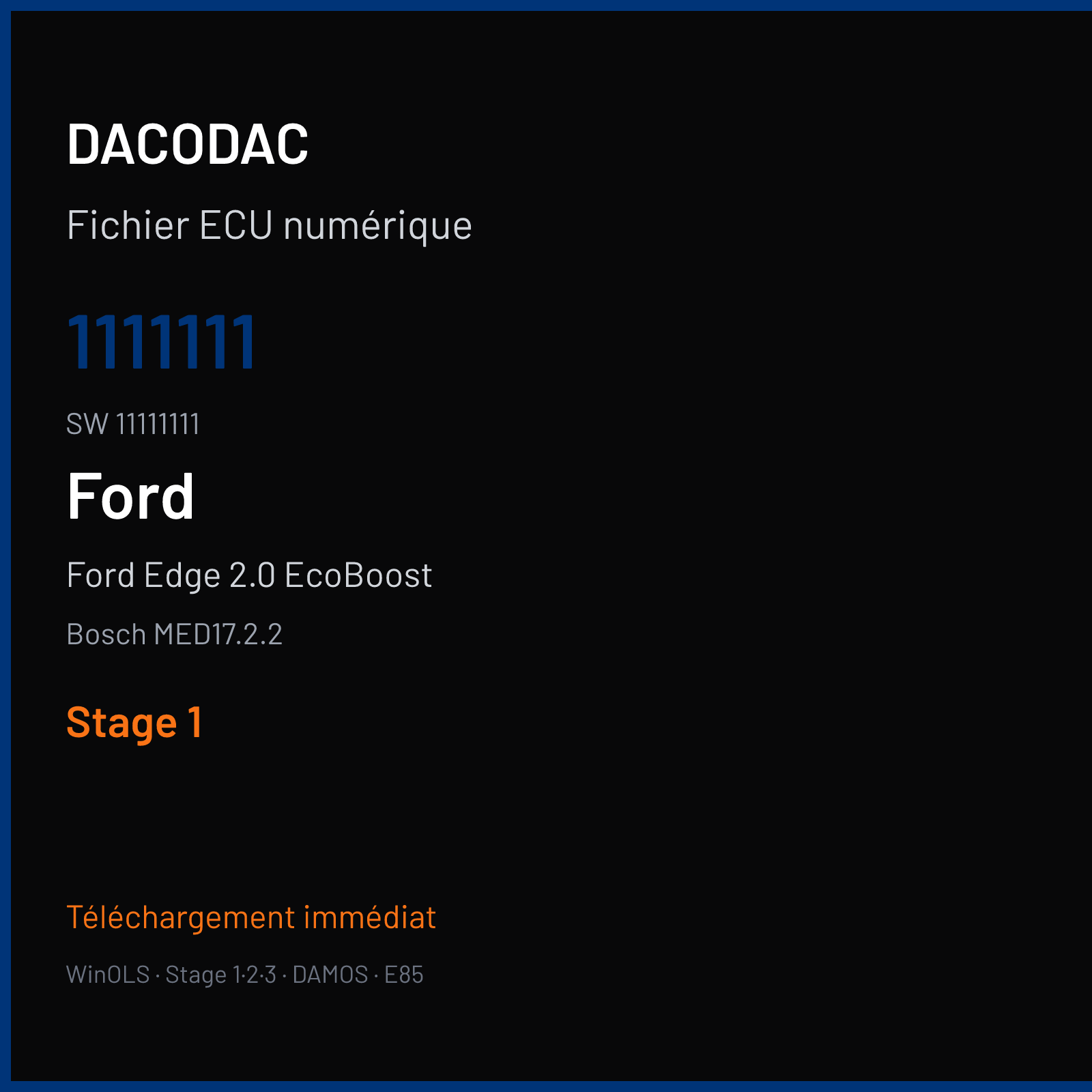Ford Edge 2.0 EcoBoost 245 ch (2017) — Bosch MED17.2.2 — 1111111 · 11111111 · Undefined — Stage 1