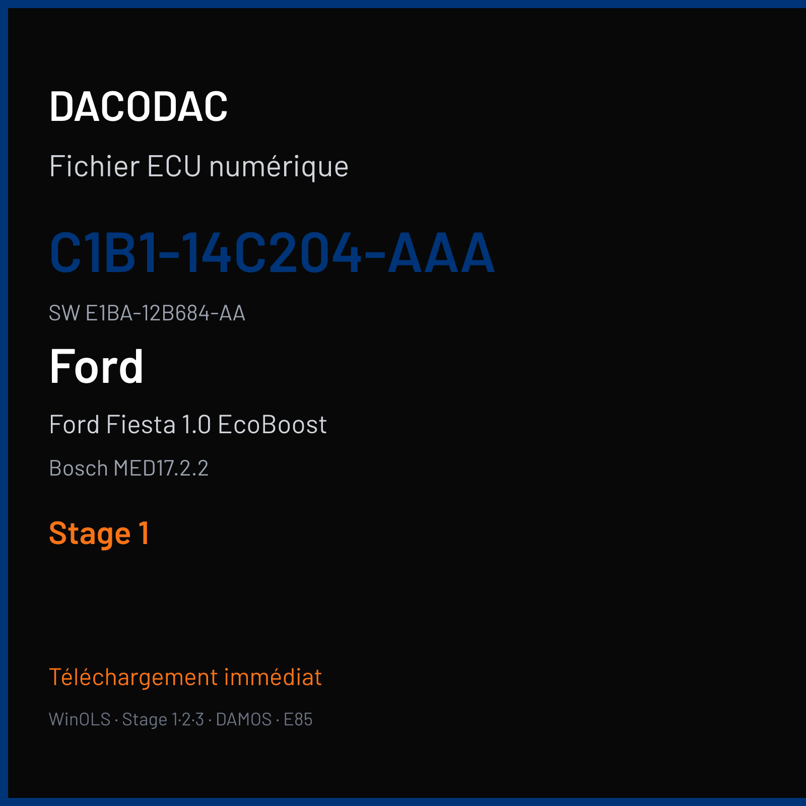 Ford Fiesta 1.0 EcoBoost 100 ch (2014) — Bosch MED17.2.2 — C1B1-14C204-AAA · E1BA-12B684-AA · 544043 — Stage 1
