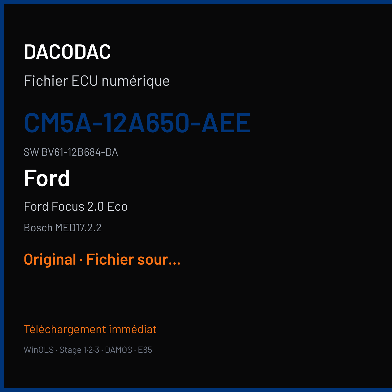 Ford Focus 2.0 Eco 170 ch (2012) — Bosch MED17.2.2 — CM5A-12A650-AEE · BV61-12B684-DA · 524091 — Original
