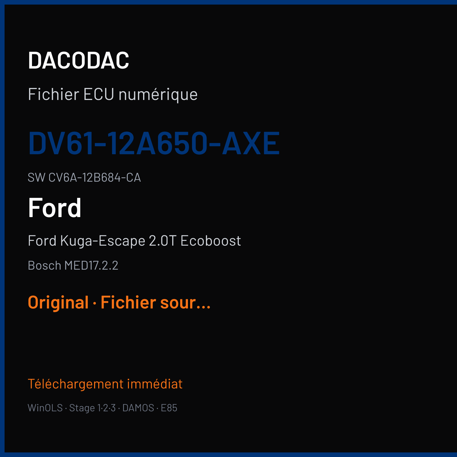Ford Kuga-Escape 2.0T Ecoboost (2015) — Bosch MED17.2.2 — DV61-12A650-AXE · CV6A-12B684-CA — Original