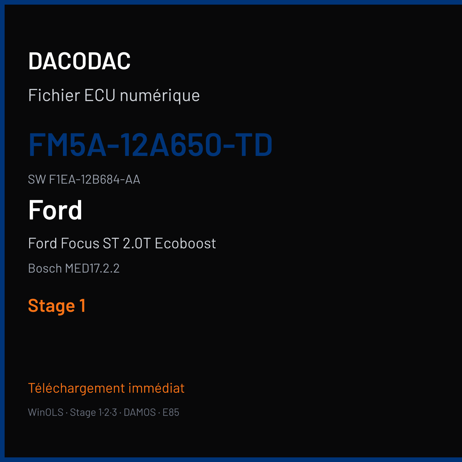 Ford Focus ST 2.0T Ecoboost 250 ch (2014) — Bosch MED17.2.2 — FM5A-12A650-TD · F1EA-12B684-AA · 551387 — Stage 1