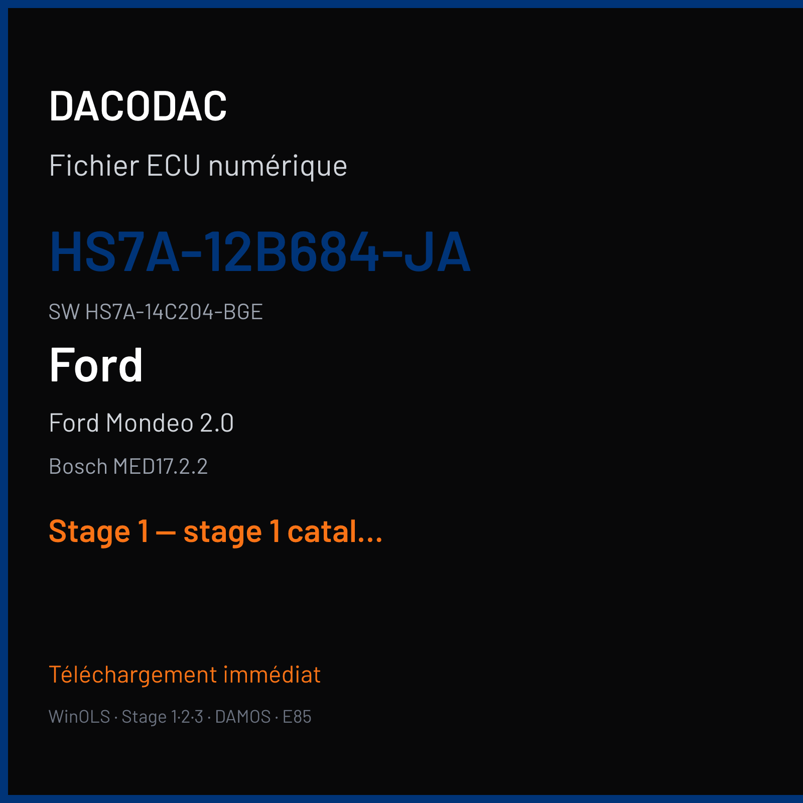 Ford Mondeo 2.0 (2017) — Bosch MED17.2.2 — HS7A-12B684-JA · HS7A-14C204-BGE — Stage 1 — stage 1 catalyst off vmax off
