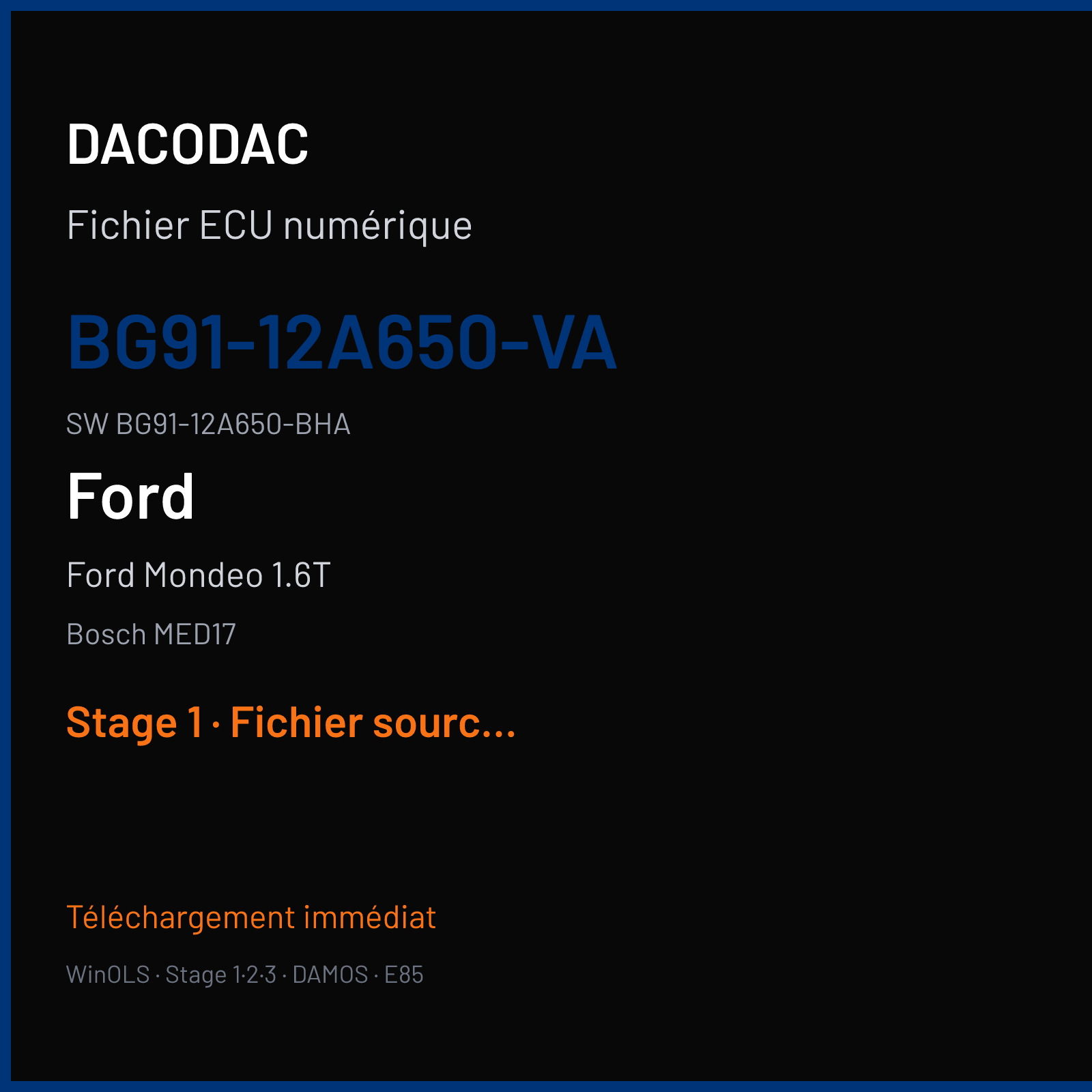 Ford Mondeo 1.6T 160 ch (2014) — Bosch MED17 — BG91-12A650-VA · BG91-12A650-BHA · 539028 — Stage 1