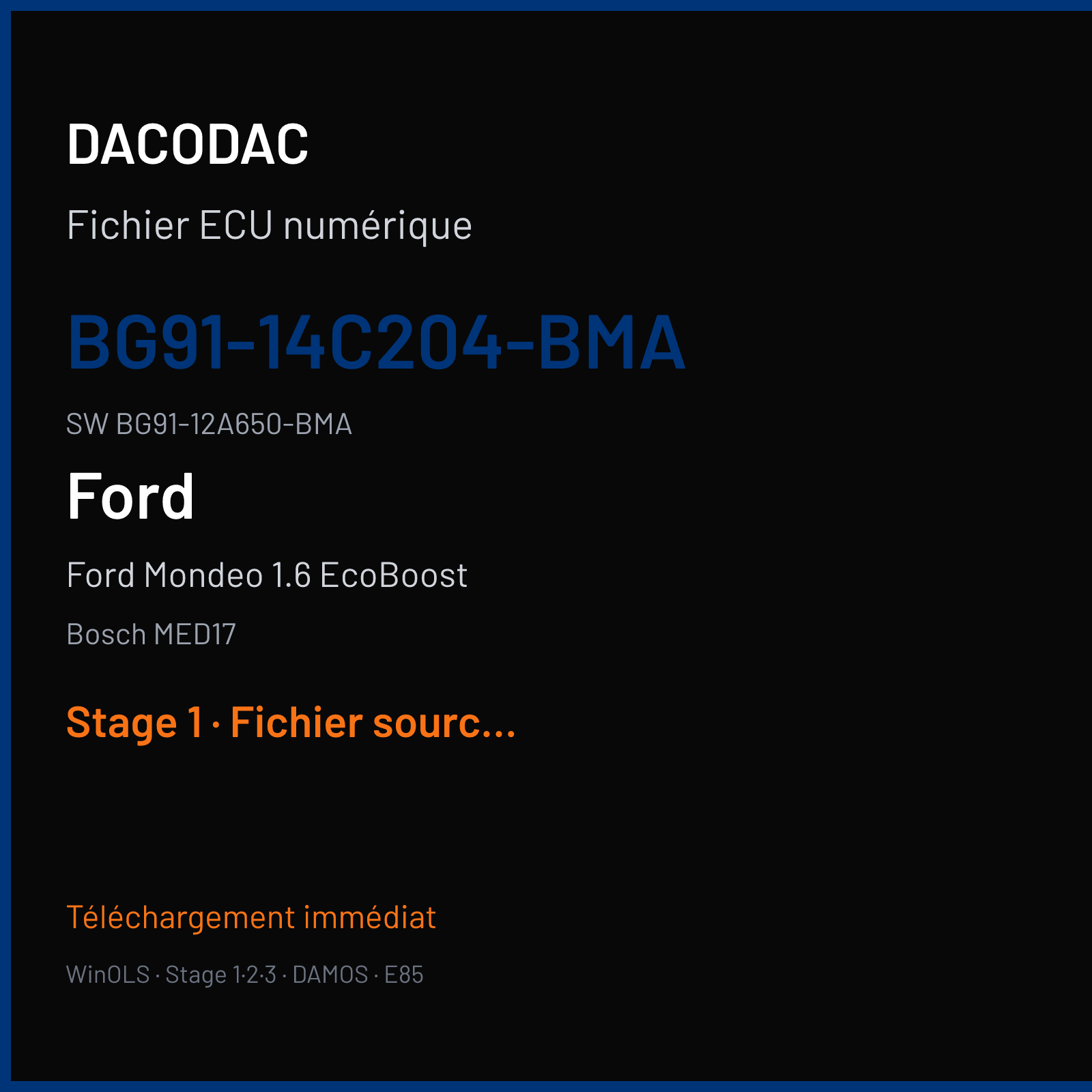 Ford Mondeo 1.6 EcoBoost 160 ch (2012) — Bosch MED17 — BG91-14C204-BMA · BG91-12A650-BMA · 043073 — Stage 1