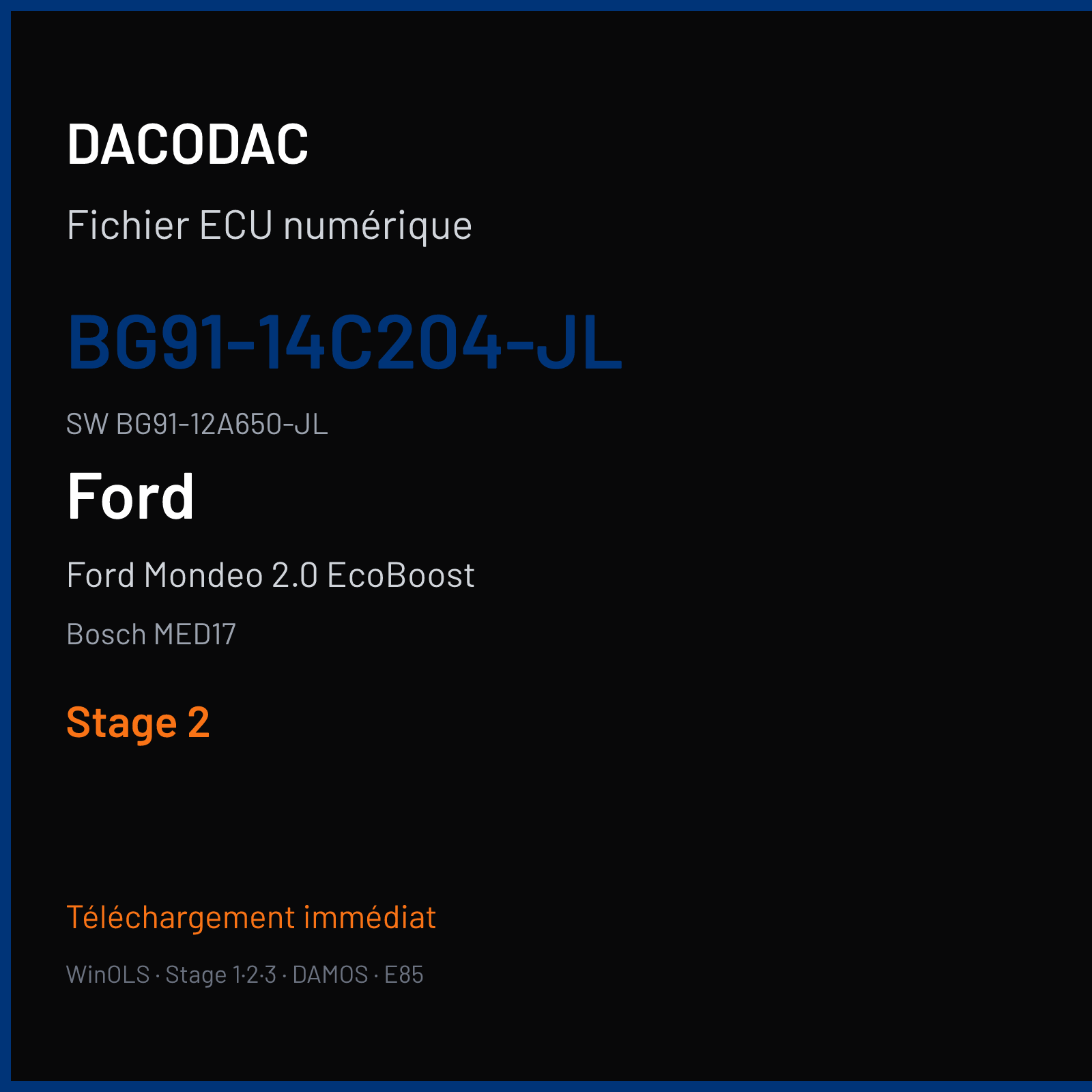 Ford Mondeo 2.0 EcoBoost 204 ch (2014) — Bosch MED17 — BG91-14C204-JL · BG91-12A650-JL · 533005 — Stage 2