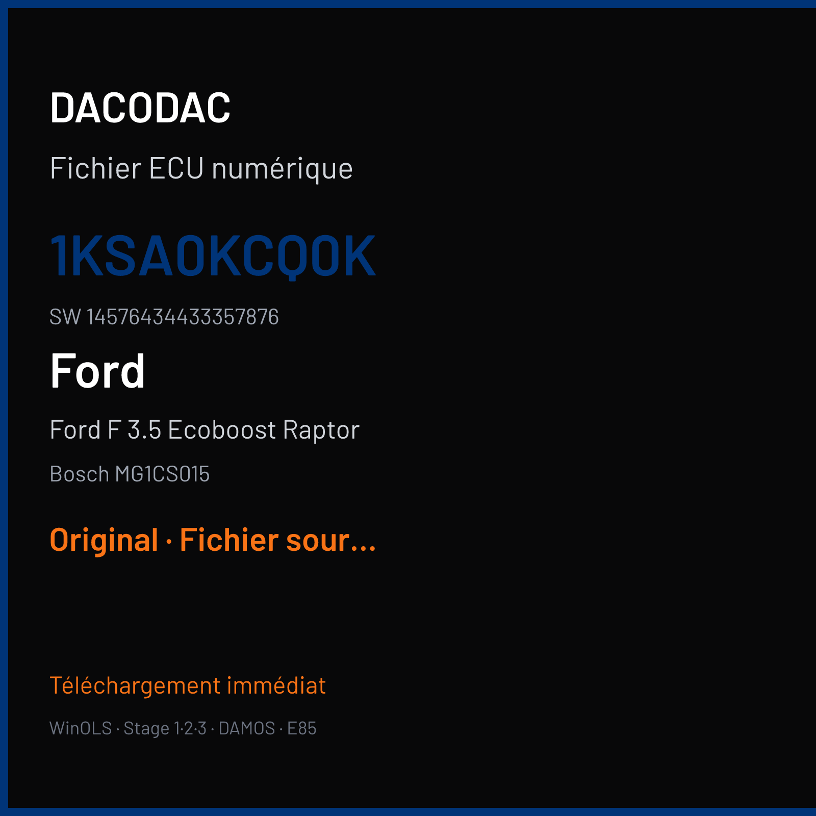 Ford F 3.5 Ecoboost Raptor 450 ch (2017) — Bosch MG1CS015 — 1KSA0KCQ0K · 14576434433357876 · 002664 — Original