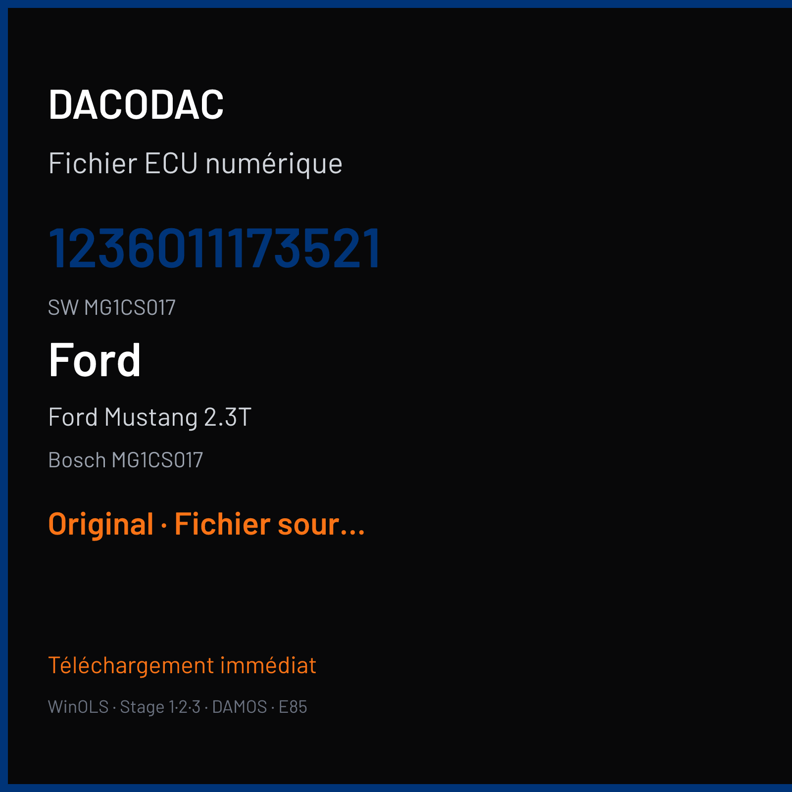 Ford Mustang 2.3T 290 ch (2018) — Bosch MG1CS017 — 1236011173521 · MG1CS017 · D4CB00 12060 JR3A-14C204-AZF — Original