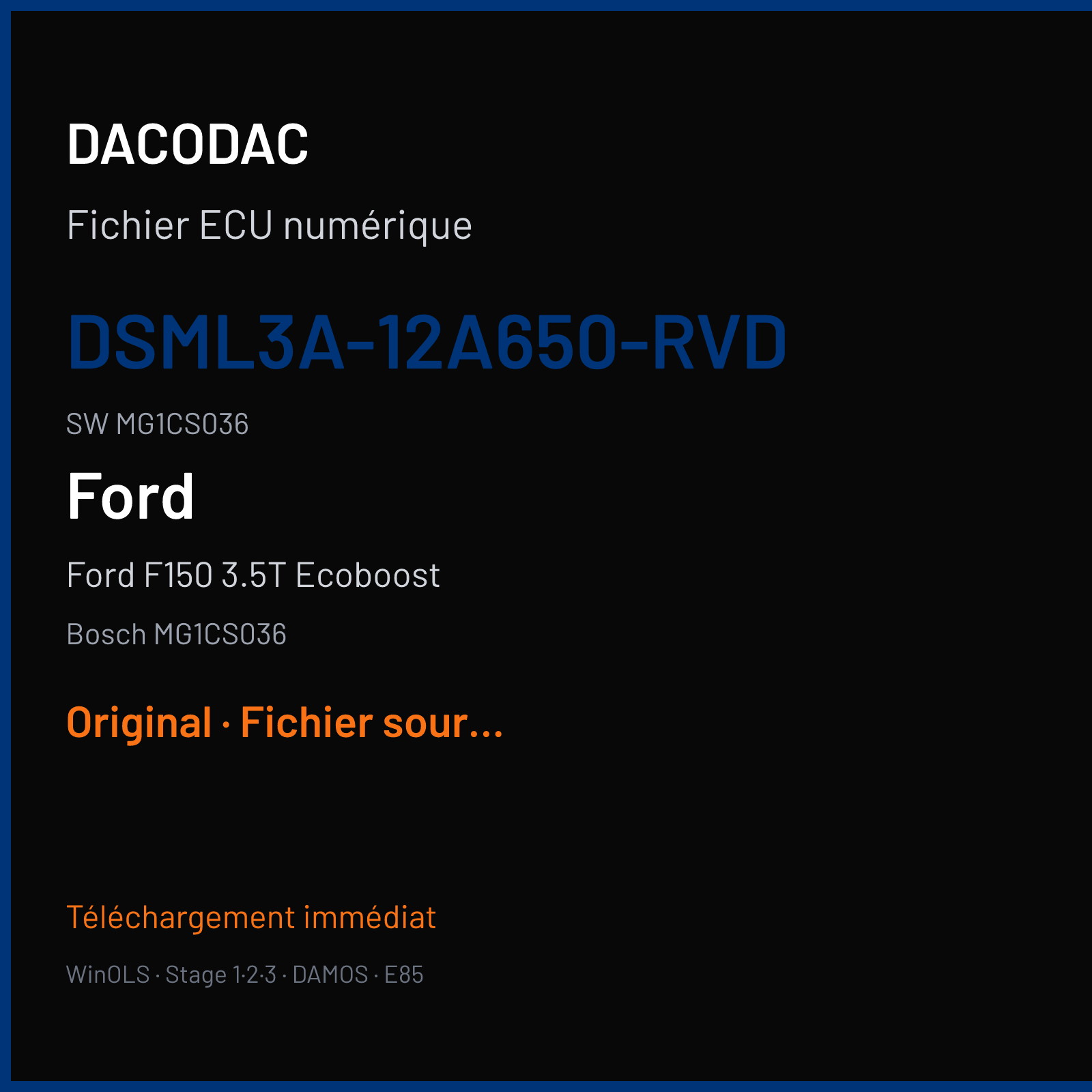 Ford F150 3.5T Ecoboost 450 ch (2021) — Bosch MG1CS036 — DSML3A-12A650-RVD · MG1CS036 · F5FB00 02600 08 00 0 ML3A-14C204-BJA — Original
