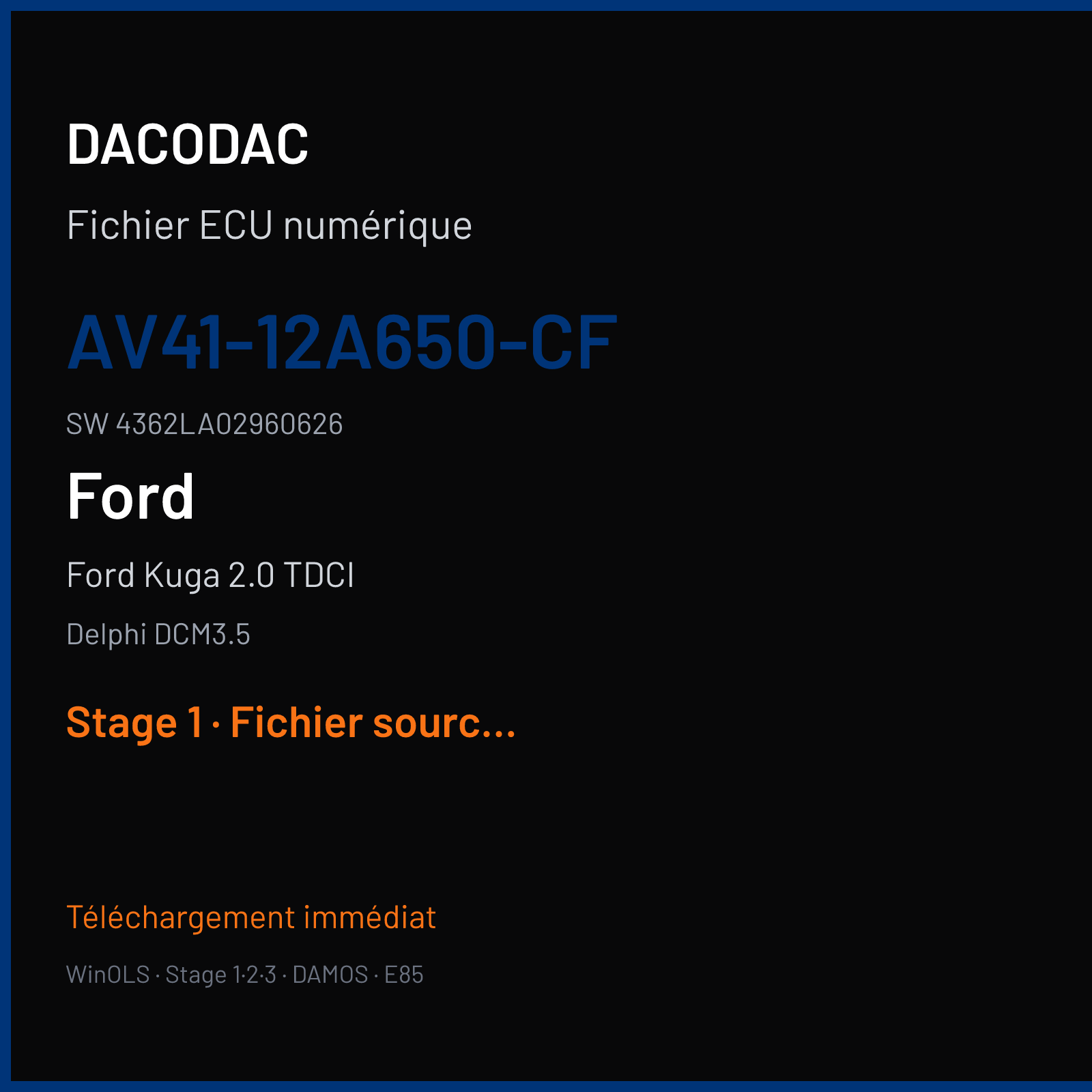 Ford Kuga 2.0 TDCI (2011) — Delphi DCM3.5 — AV41-12A650-CF · 4362LA02960626 — Stage 1