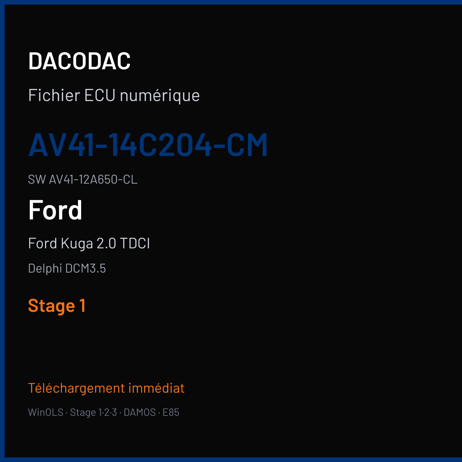 Ford Kuga 2.0 TDCI 136 ch (2012) — Delphi DCM3.5 — AV41-14C204-CM · AV41-12A650-CL · AV41-14C625-AM — Stage 1