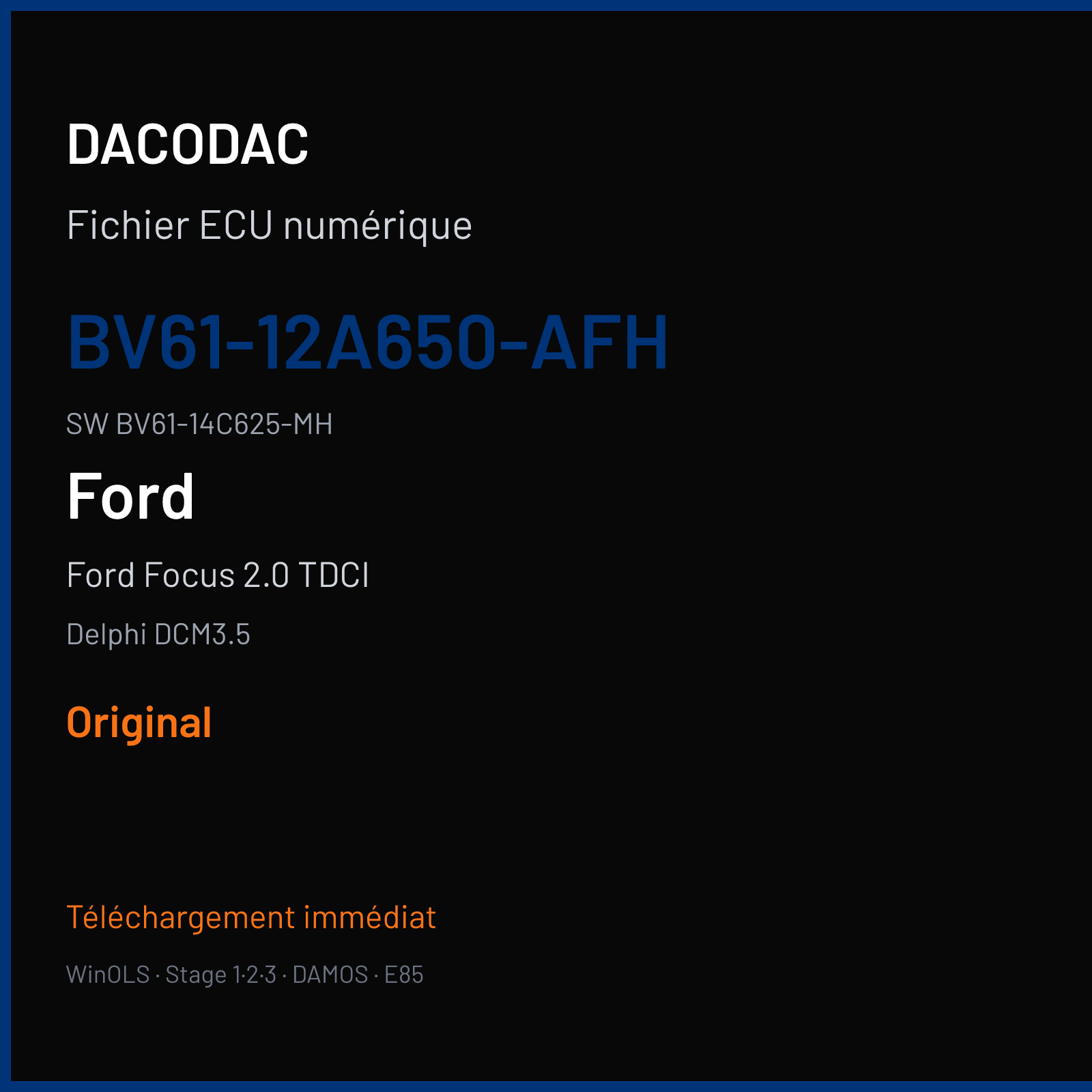 Ford Focus 2.0 TDCI 163 ch (2013) — Delphi DCM3.5 — BV61-12A650-AFH · BV61-14C625-MH · DS-BV61-12A650-KG BV61-14C204-EH — Original