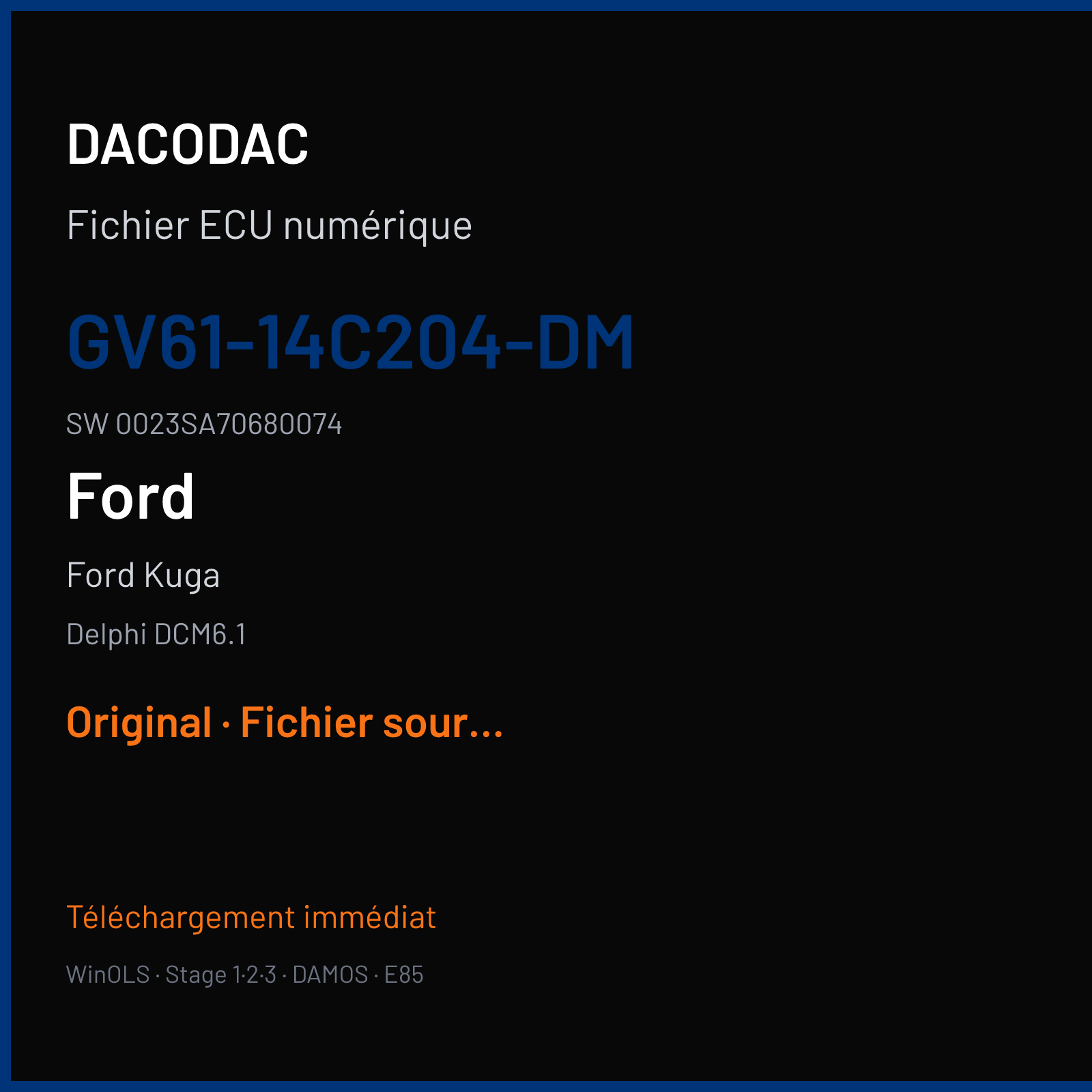 Ford Kuga 180 ch — Delphi DCM6.1 — GV61-14C204-DM · 0023SA70680074 · DS71-12B684-XC — Original