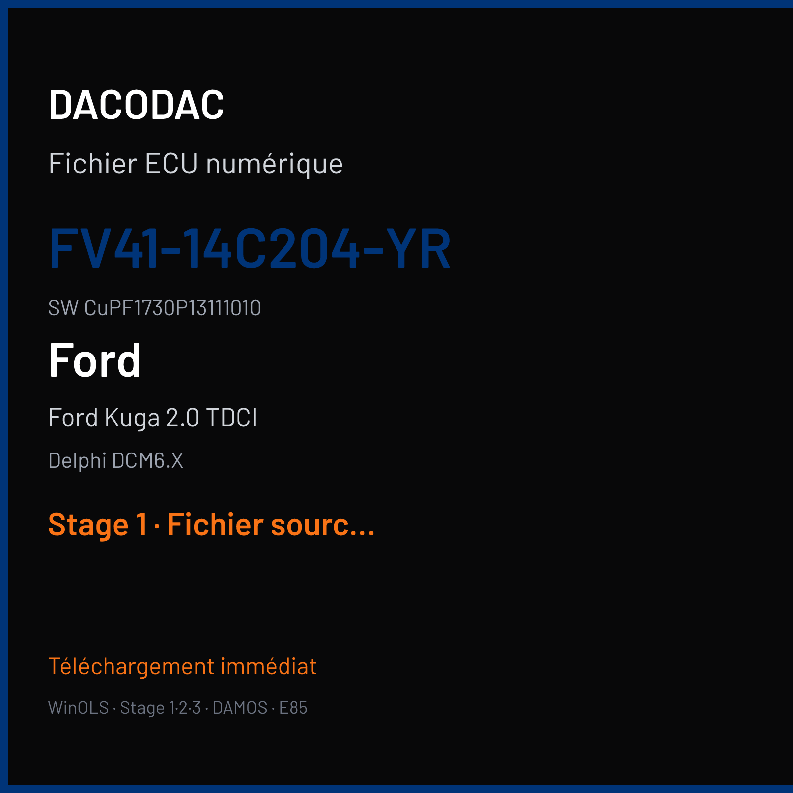 Ford Kuga 2.0 TDCI (2016) — Delphi DCM6.X — FV41-14C204-YR · CuPF1730P13111010 — Stage 1