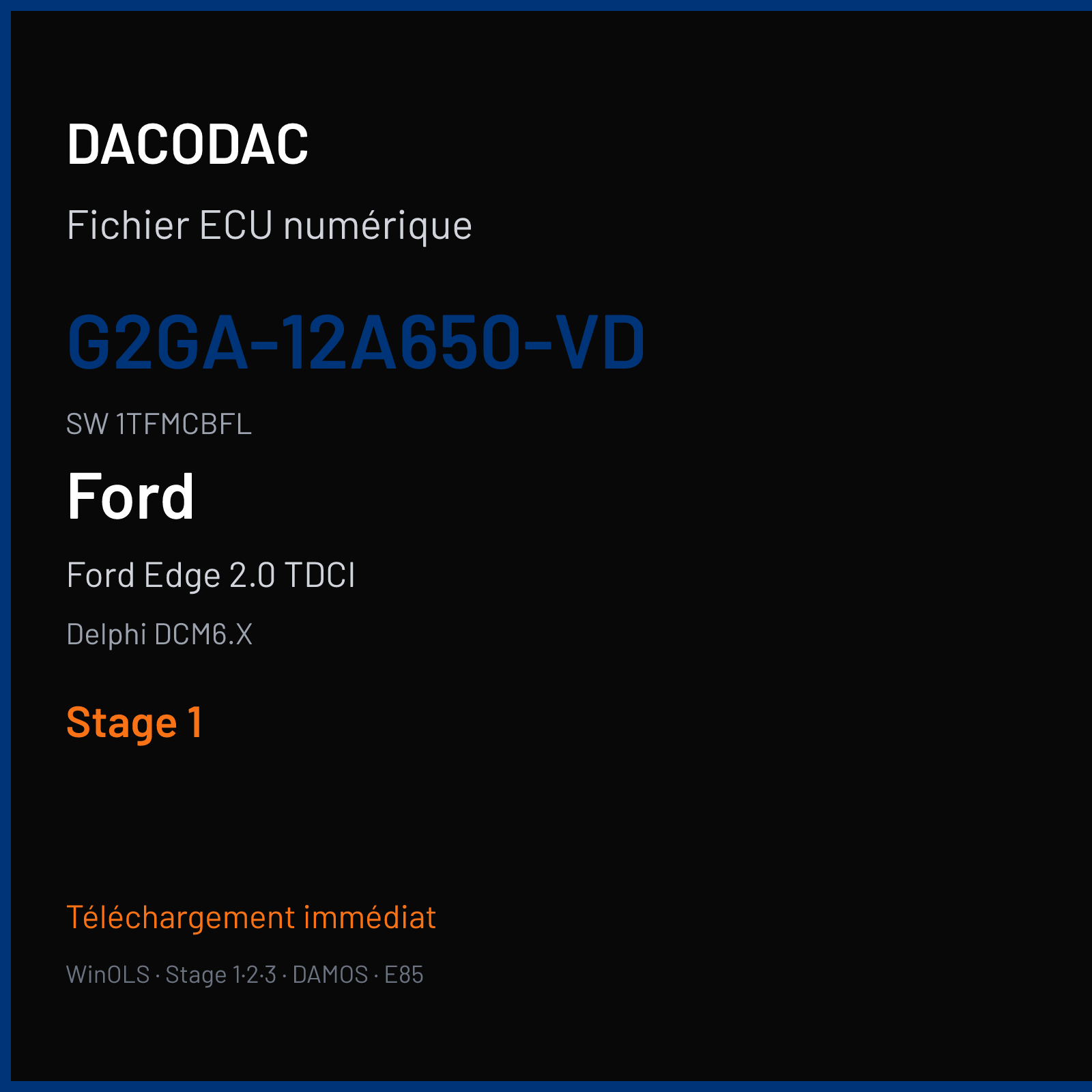 Ford Edge 2.0 TDCI 207 ch (2016) — Delphi DCM6.X — G2GA-12A650-VD · 1TFMCBFL · B061D01 G2GA-14C204-VK — Stage 1