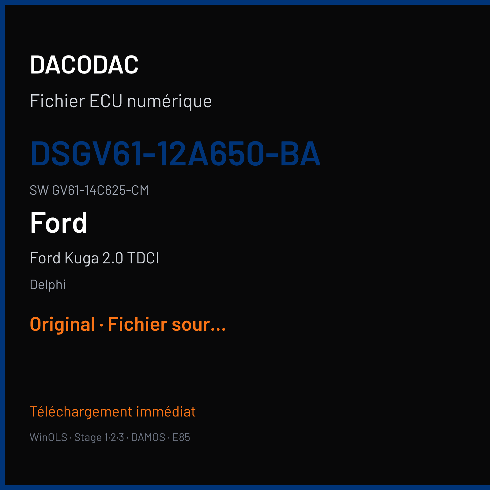 Ford Kuga 2.0 TDCI 150 ch (2018) — Delphi — DSGV61-12A650-BA · GV61-14C625-CM · GV61-14C204-CM — Original