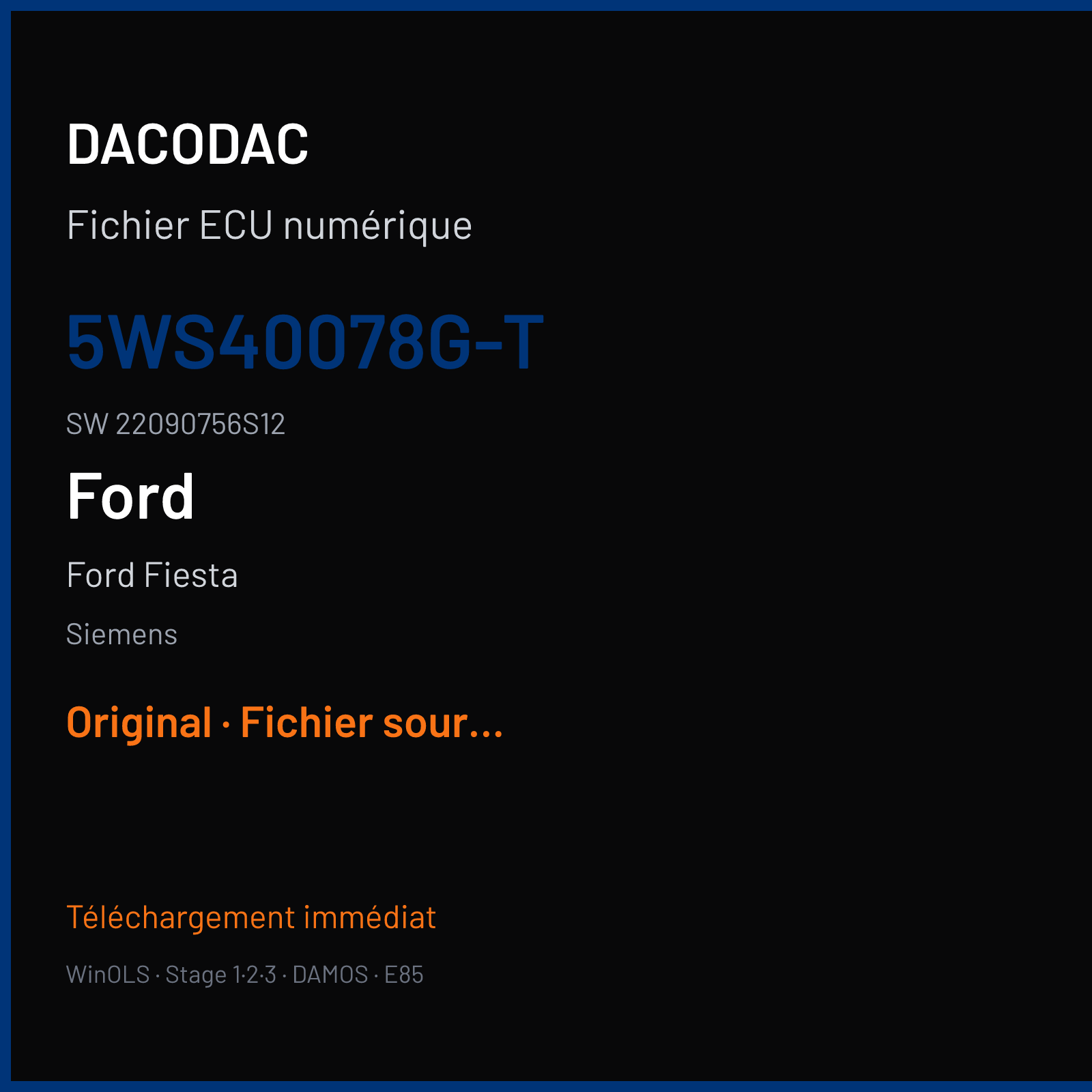 Ford Fiesta — Siemens — 5WS40078G-T · 22090756S12 — Original