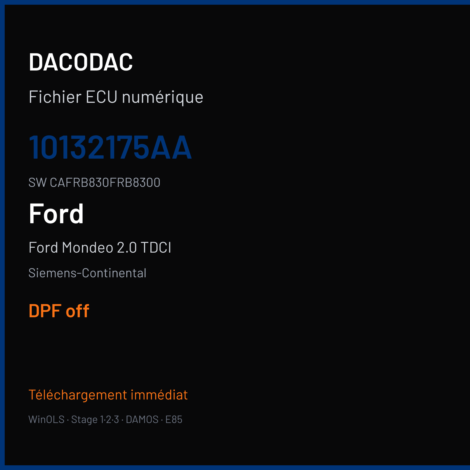 Ford Mondeo 2.0 TDCI 140 ch (2008) — Siemens-Continental — 10132175AA · CAFRB830FRB8300 · FRBE083000000 — DPF off