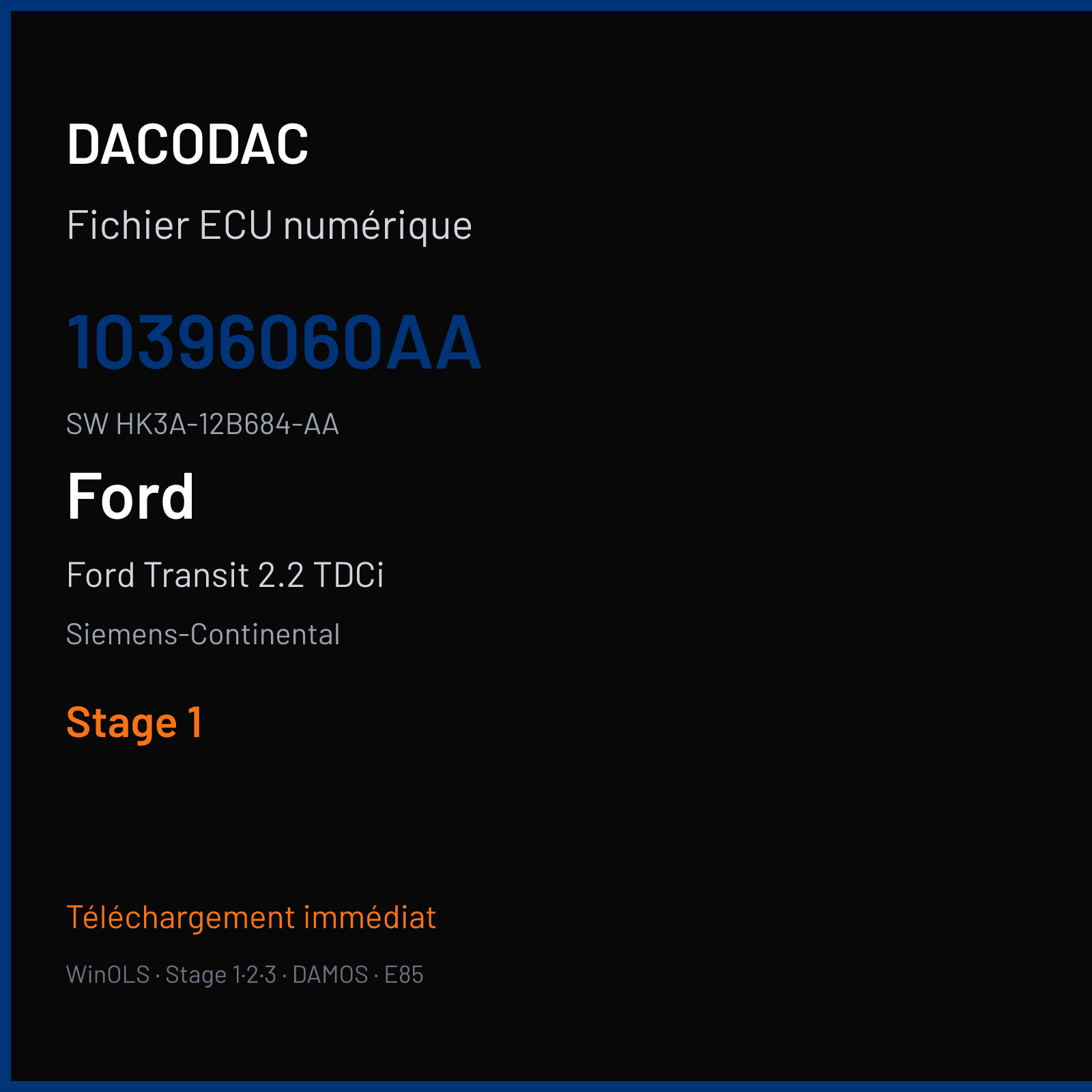 Ford Transit 2.2 TDCi 155 ch (2016) — Siemens-Continental — 10396060AA · HK3A-12B684-AA · FRUFRX11F0000000 Undefined — Stage 1