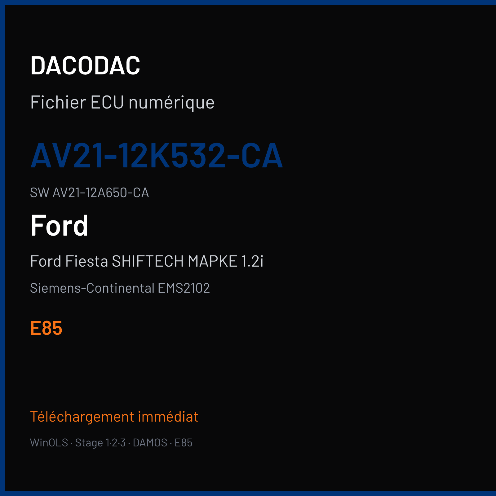 Ford Fiesta SHIFTECH MAPKE 1.2i (2010) — Siemens-Continental EMS2102 — AV21-12K532-CA · AV21-12A650-CA · F254071000000 — E85