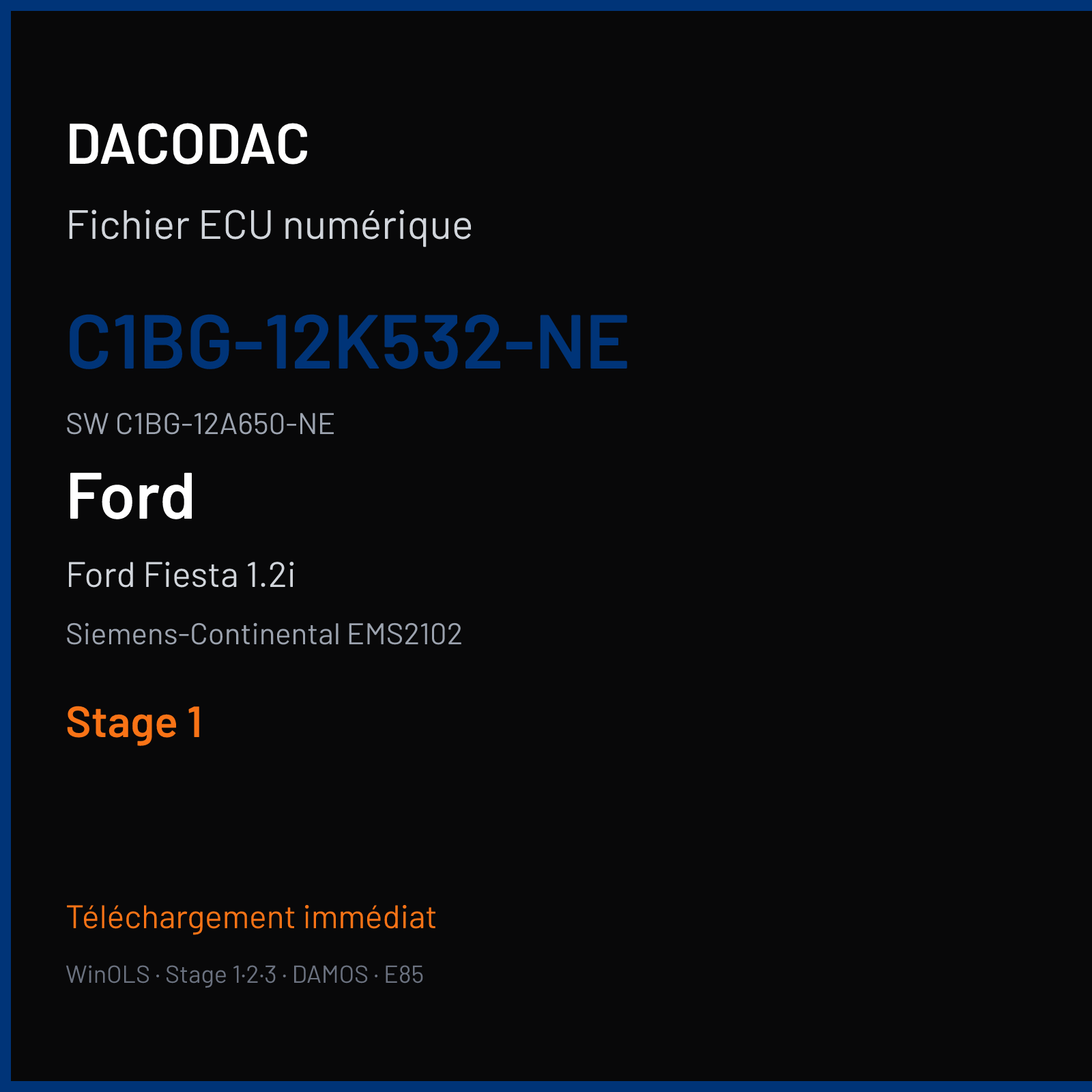 Ford Fiesta 1.2i 60 ch (2012) — Siemens-Continental EMS2102 — C1BG-12K532-NE · C1BG-12A650-NE · F2540H2000000 — Stage 1