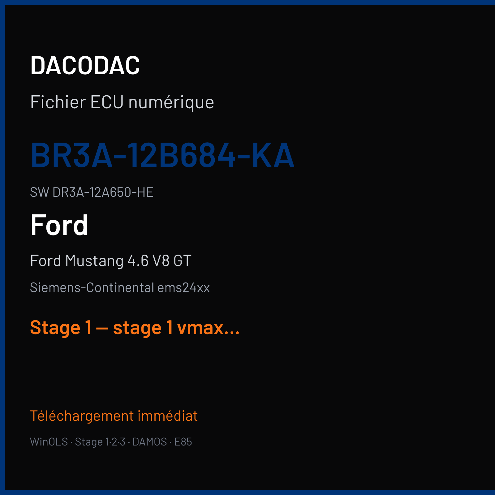 Ford Mustang 4.6 V8 GT (2012) — Siemens-Continental ems24xx — BR3A-12B684-KA · DR3A-12A650-HE — Stage 1 — stage 1 vmax off
