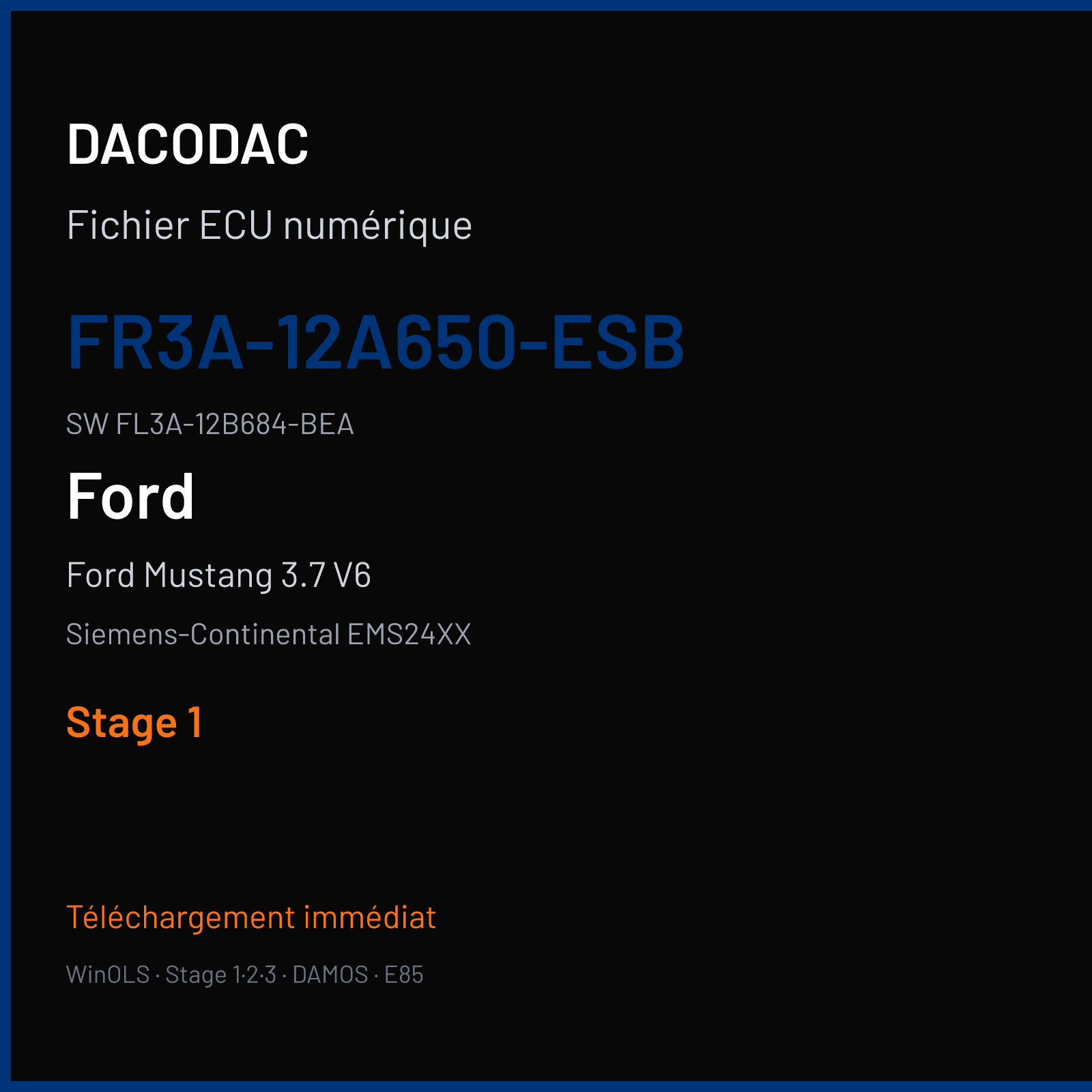 Ford Mustang 3.7 V6 300 ch (2016) — Siemens-Continental EMS24XX — FR3A-12A650-ESB · FL3A-12B684-BEA · FR3A-14C204-ESB — Stage 1