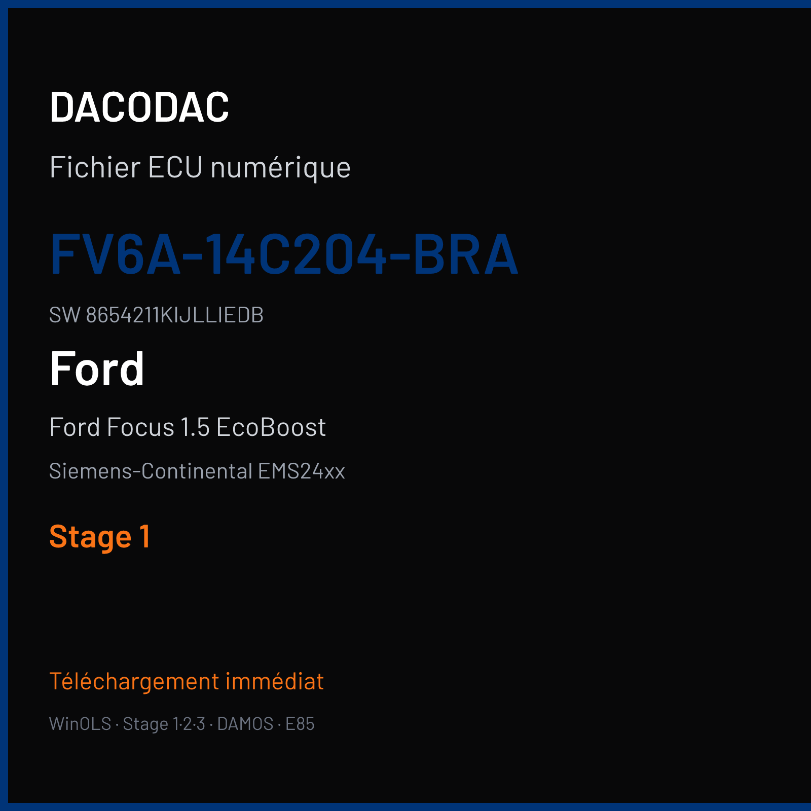Ford Focus 1.5 EcoBoost 150 ch (2017) — Siemens-Continental EMS24xx — FV6A-14C204-BRA · 8654211KIJLLIEDB · F903087000000 — Stage 1