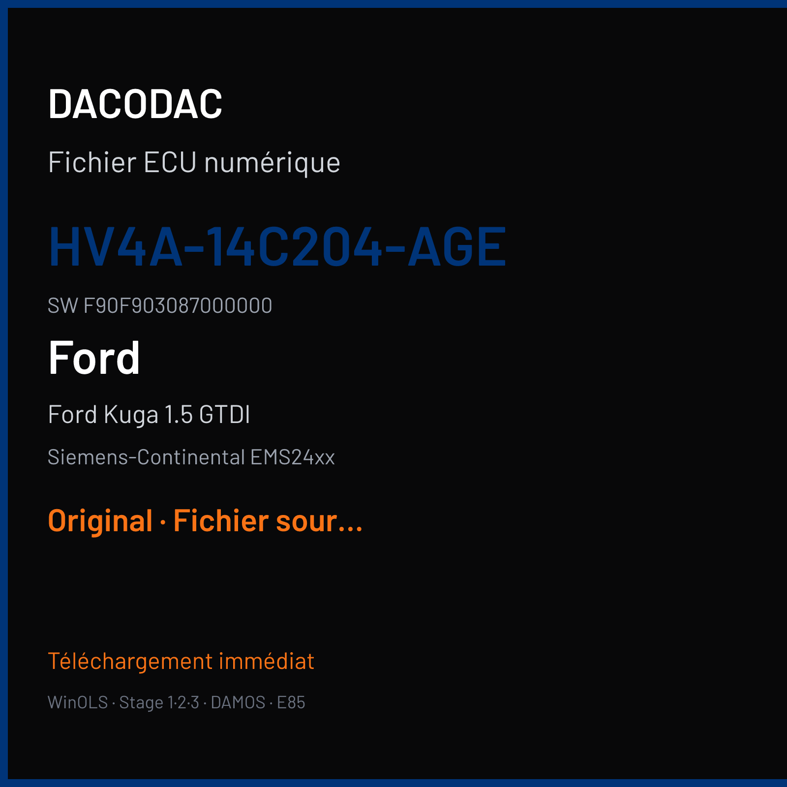 Ford Kuga 1.5 GTDI (2016) — Siemens-Continental EMS24xx — HV4A-14C204-AGE · F90F903087000000 — Original