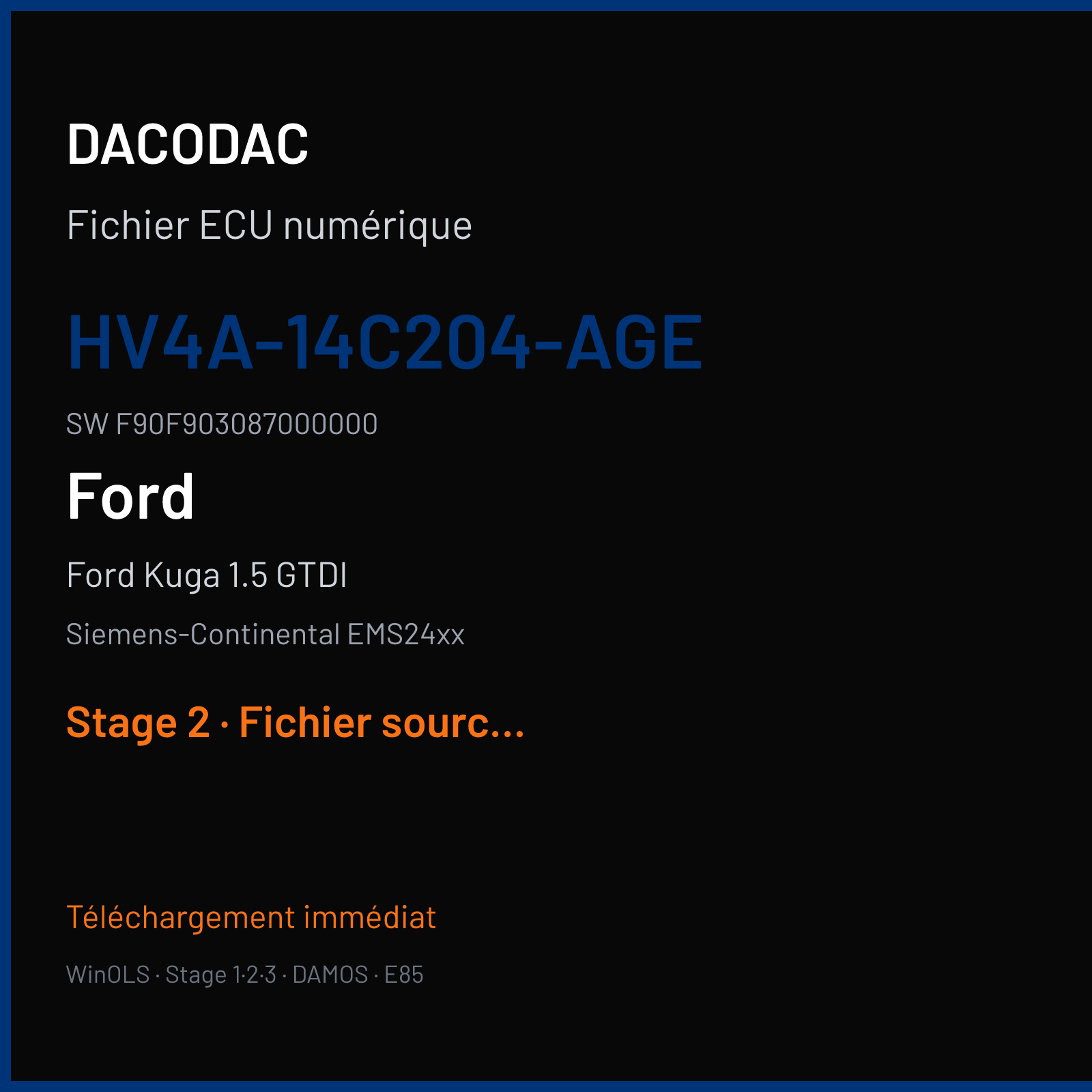 Ford Kuga 1.5 GTDI (2016) — Siemens-Continental EMS24xx — HV4A-14C204-AGE · F90F903087000000 — Stage 2