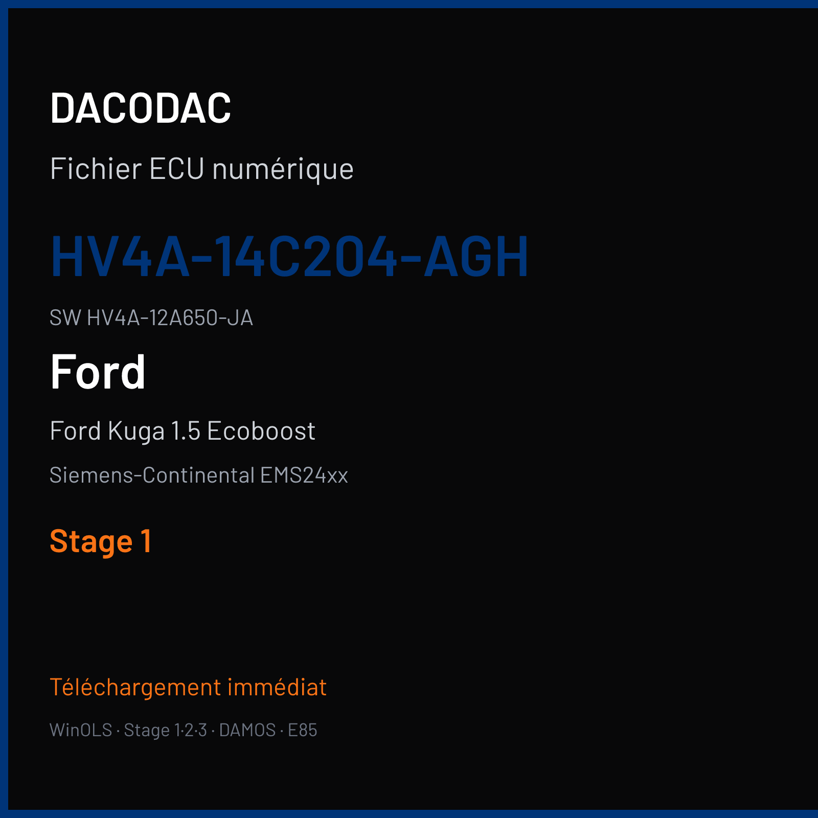 Ford Kuga 1.5 Ecoboost 120 ch (2018) — Siemens-Continental EMS24xx — HV4A-14C204-AGH · HV4A-12A650-JA · F903087000000 — Stage 1