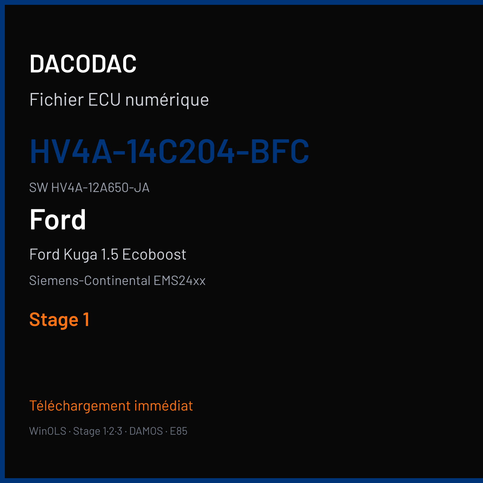 Ford Kuga 1.5 Ecoboost 120 ch (2018) — Siemens-Continental EMS24xx — HV4A-14C204-BFC · HV4A-12A650-JA · F903087000000 — Stage 1