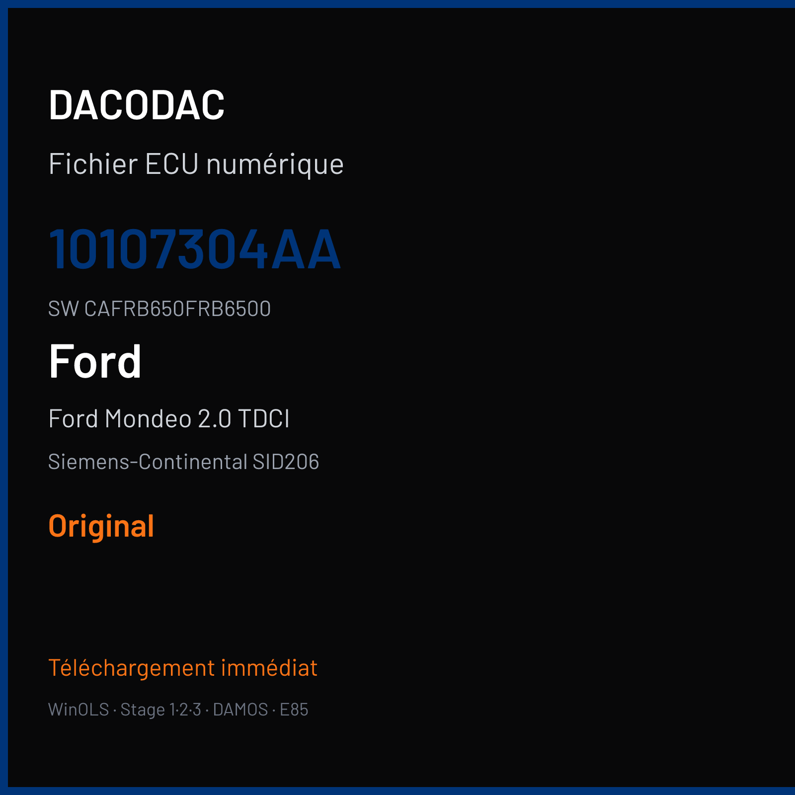 Ford Mondeo 2.0 TDCI 140 ch (2006) — Siemens-Continental SID206 — 10107304AA · CAFRB650FRB6500 · FRBE065000000 — Original