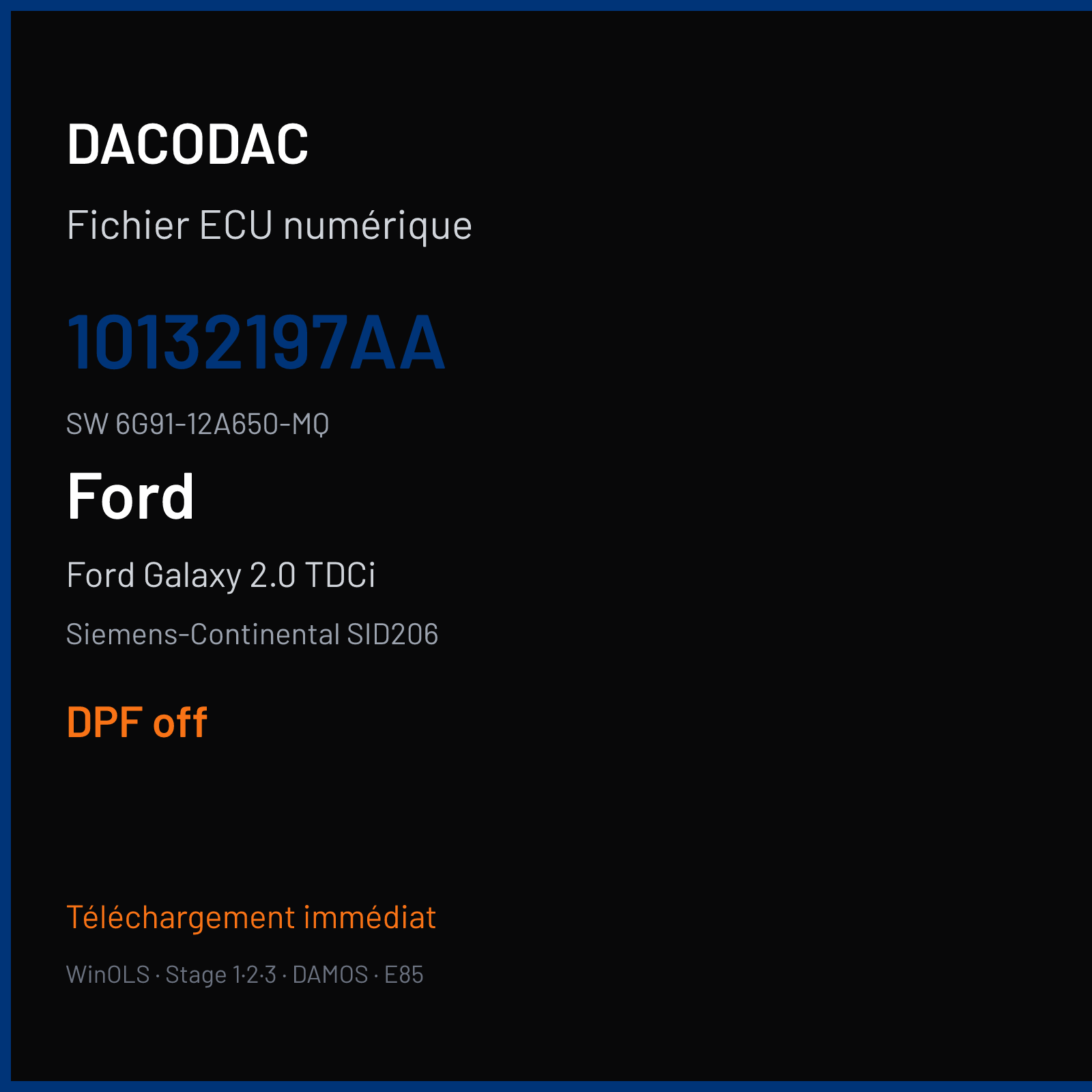 Ford Galaxy 2.0 TDCi 140 ch (2007) — Siemens-Continental SID206 — 10132197AA · 6G91-12A650-MQ · FRBE083000000 — DPF off