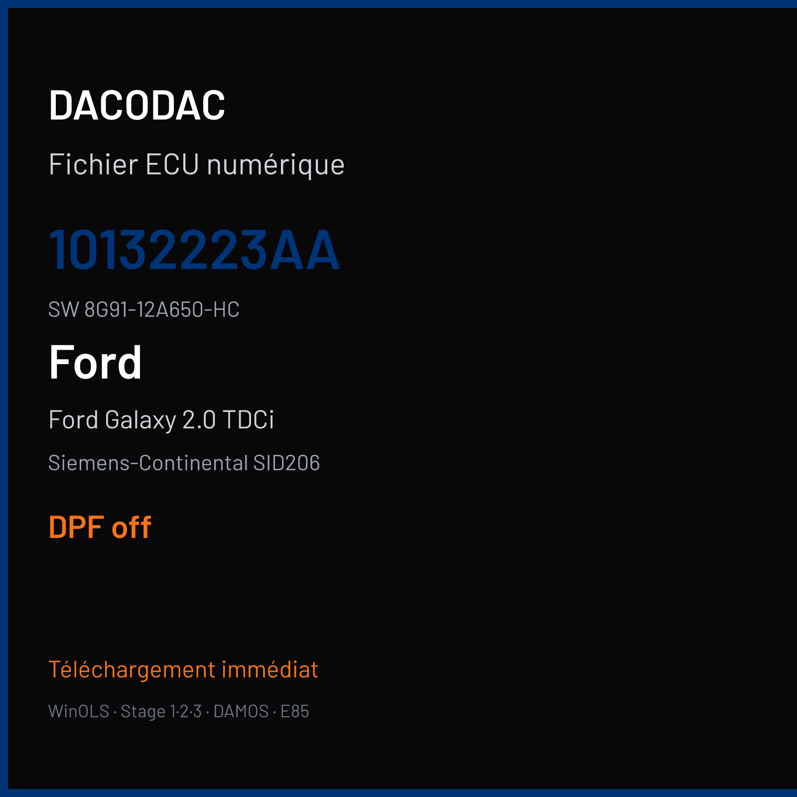 Ford Galaxy 2.0 TDCi 140 ch (2009) — Siemens-Continental SID206 — 10132223AA · 8G91-12A650-HC · FRBE083000000 — DPF off