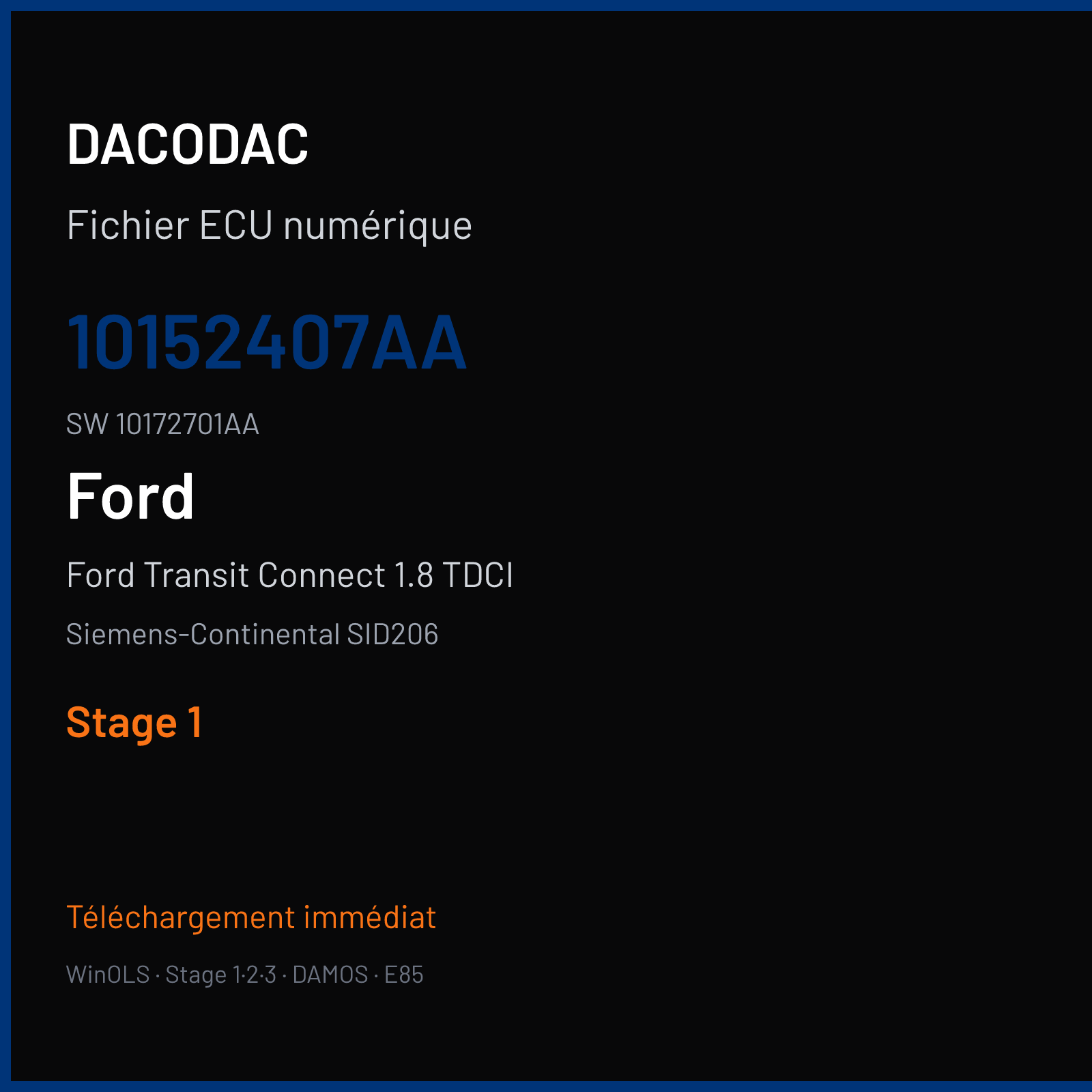 Ford Transit Connect 1.8 TDCI 90 ch — Siemens-Continental SID206 — 10152407AA · 10172701AA · 9T11-12K532-GD — Stage 1