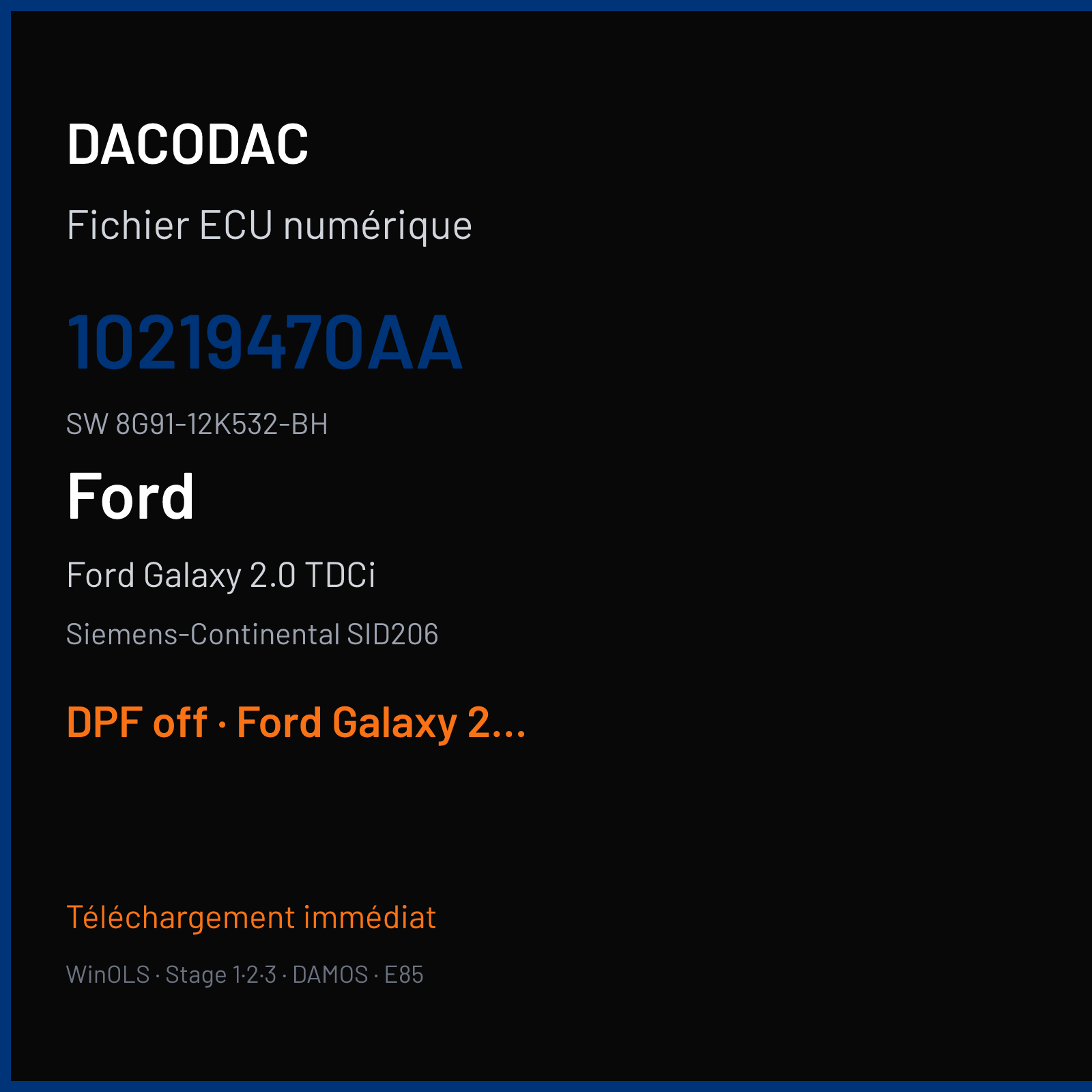 Ford Galaxy 2.0 TDCi 140 ch (2008) — Siemens-Continental SID206 — 10219470AA · 8G91-12K532-BH · FRBE0C1000000 — DPF off